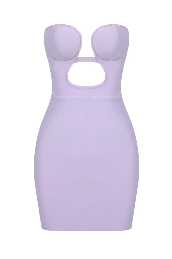 Light Purple Cutout Ring Bandage Mini Dress