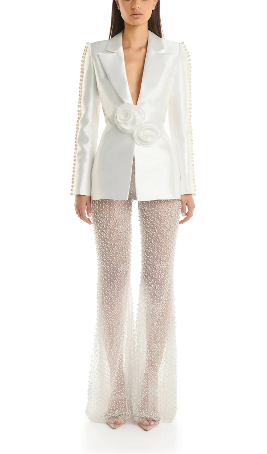 White Floral Hollow Tight Two-Piece Dress Set