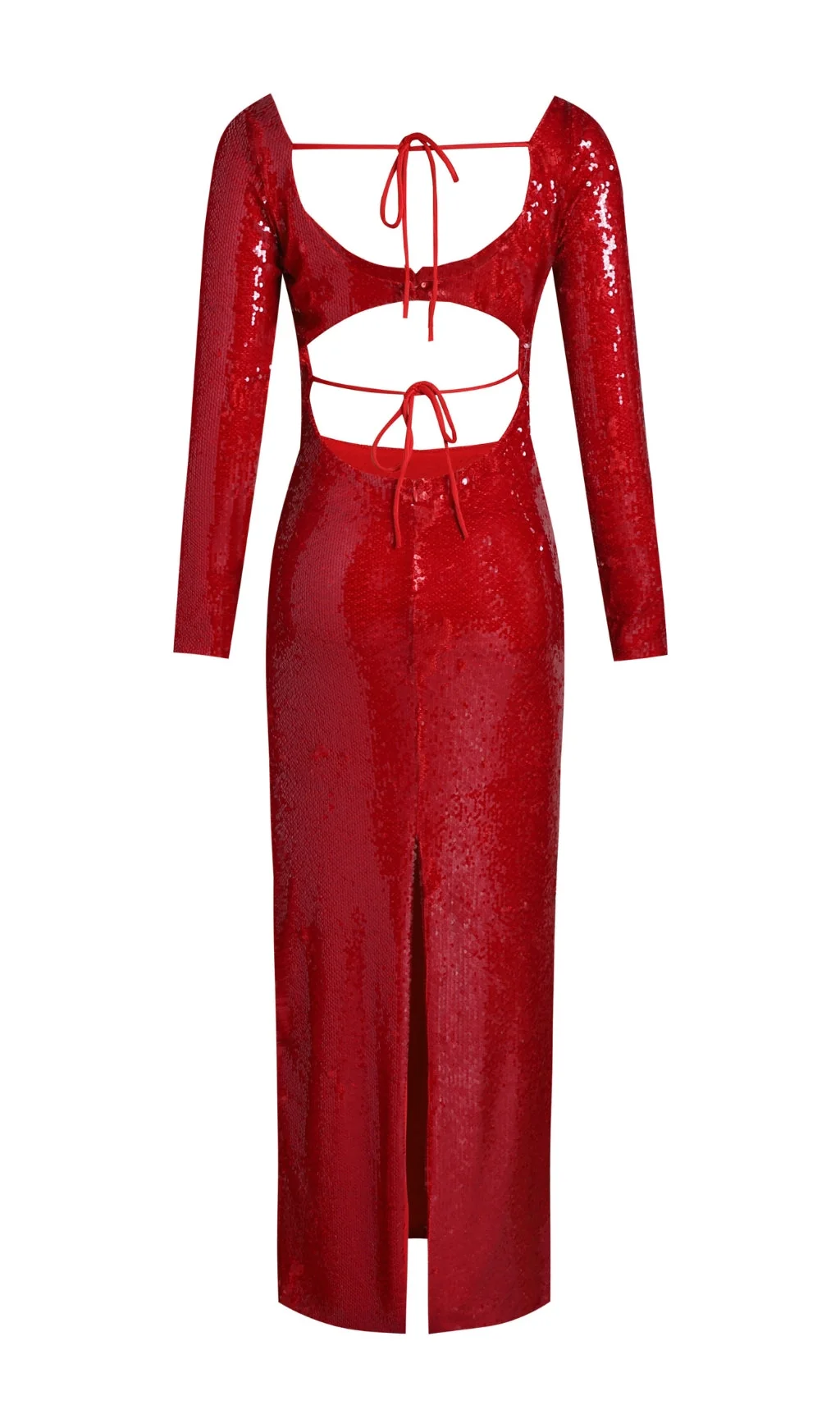 Red Sequin Embroidered Cutout Maxi Dress