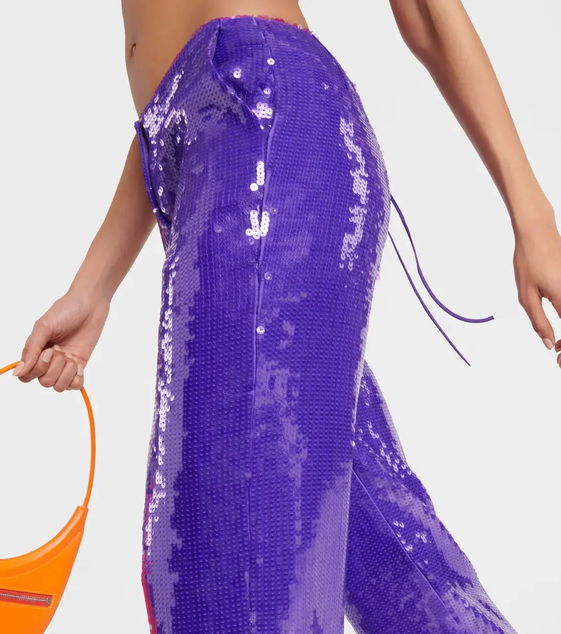 Orange Feather and Purple Sequined Trousers Set - Juhan Style