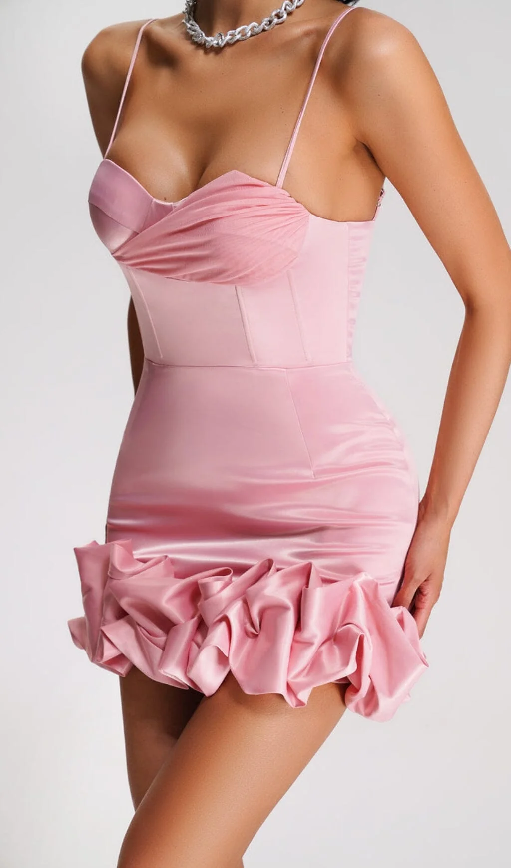 Peach Ruffled Corset Mini Dress - Feminine & Edgy Style