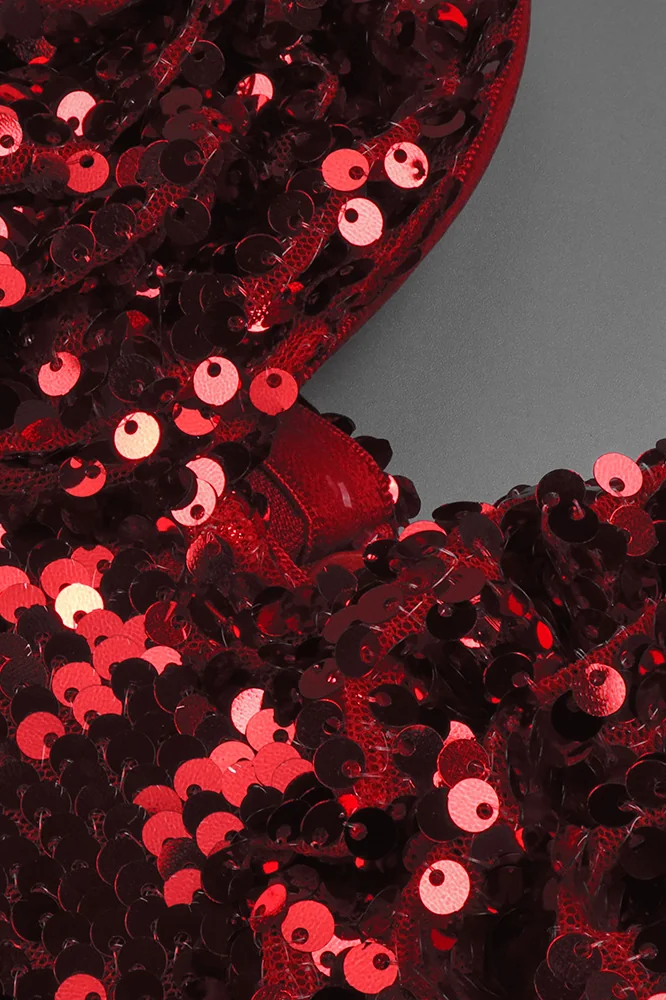 Red Sequin Floral Backless Maxi Dress - Elegant Christmas Style