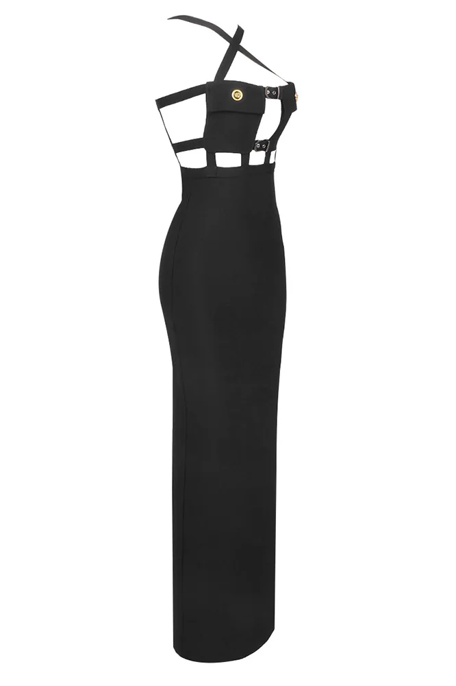 Black Cross Halter Maxi Dress with Pockets