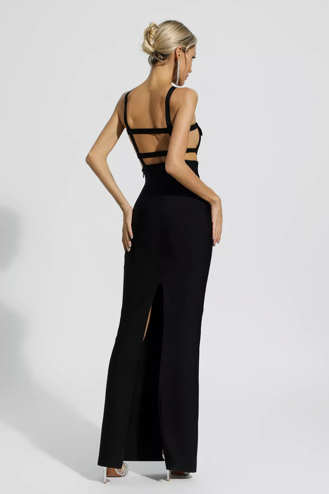 Black Cross Halter Maxi Dress with Pockets