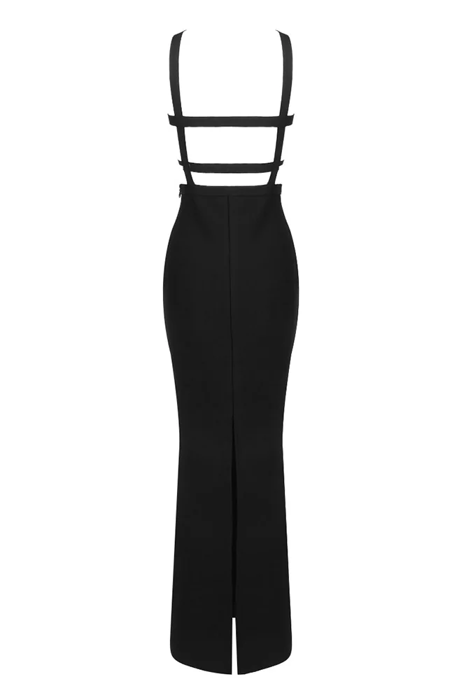 Black Cross Halter Maxi Dress with Pockets