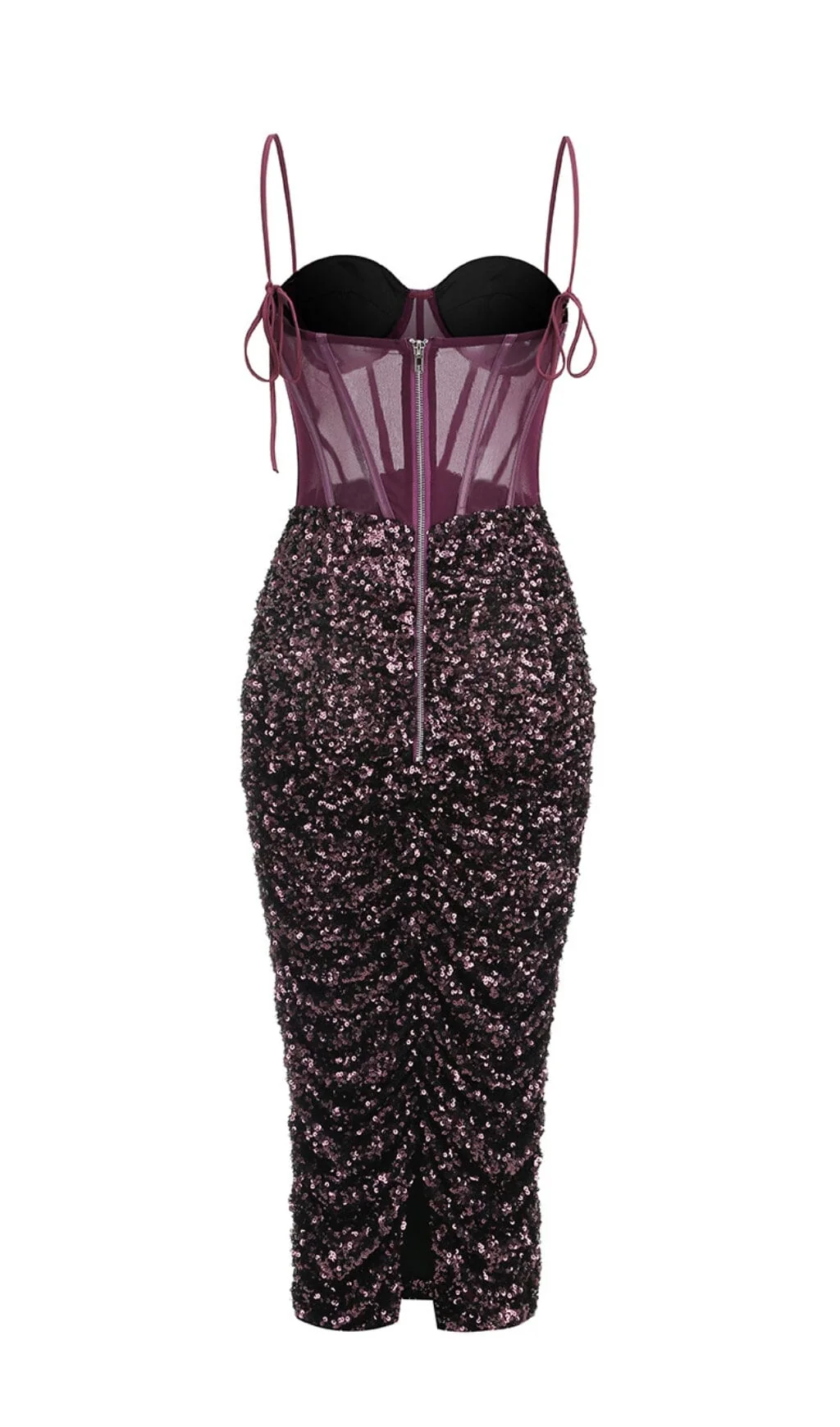 Wine Sequin Corset Style Midi Dress - Glamorous & Elegant