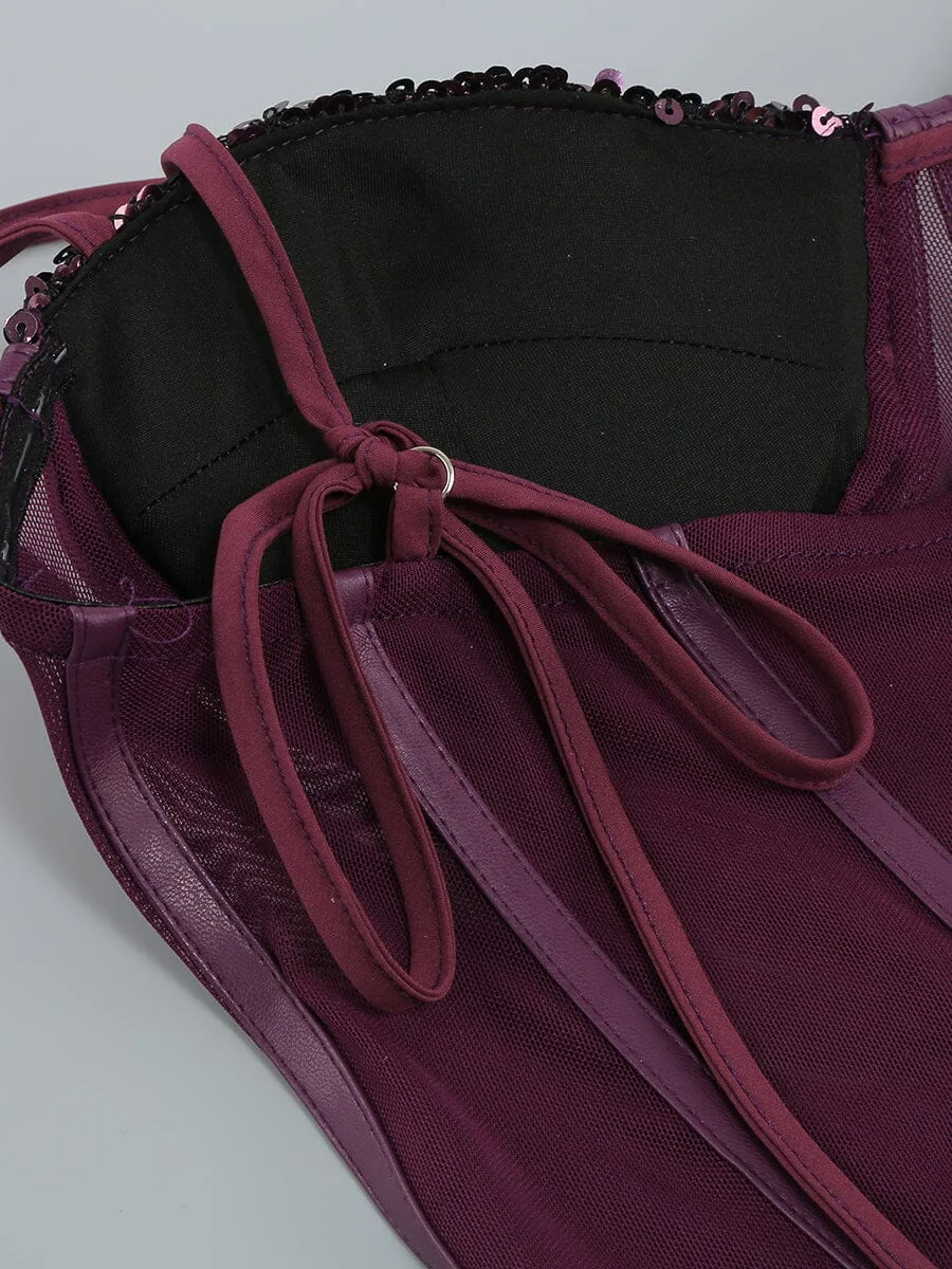 Wine Sequin Corset Style Midi Dress - Glamorous & Elegant