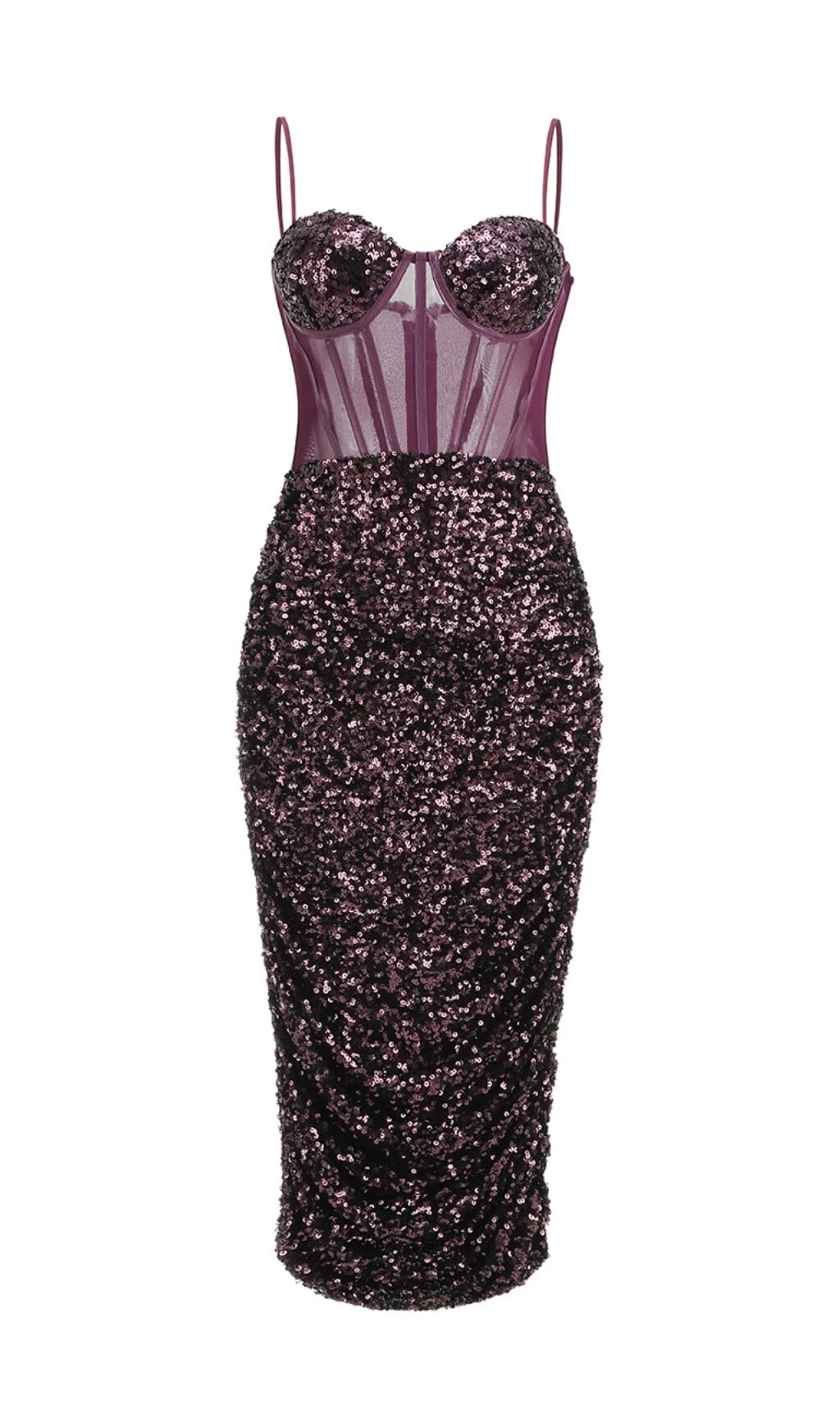 Wine Sequin Corset Style Midi Dress - Glamorous & Elegant