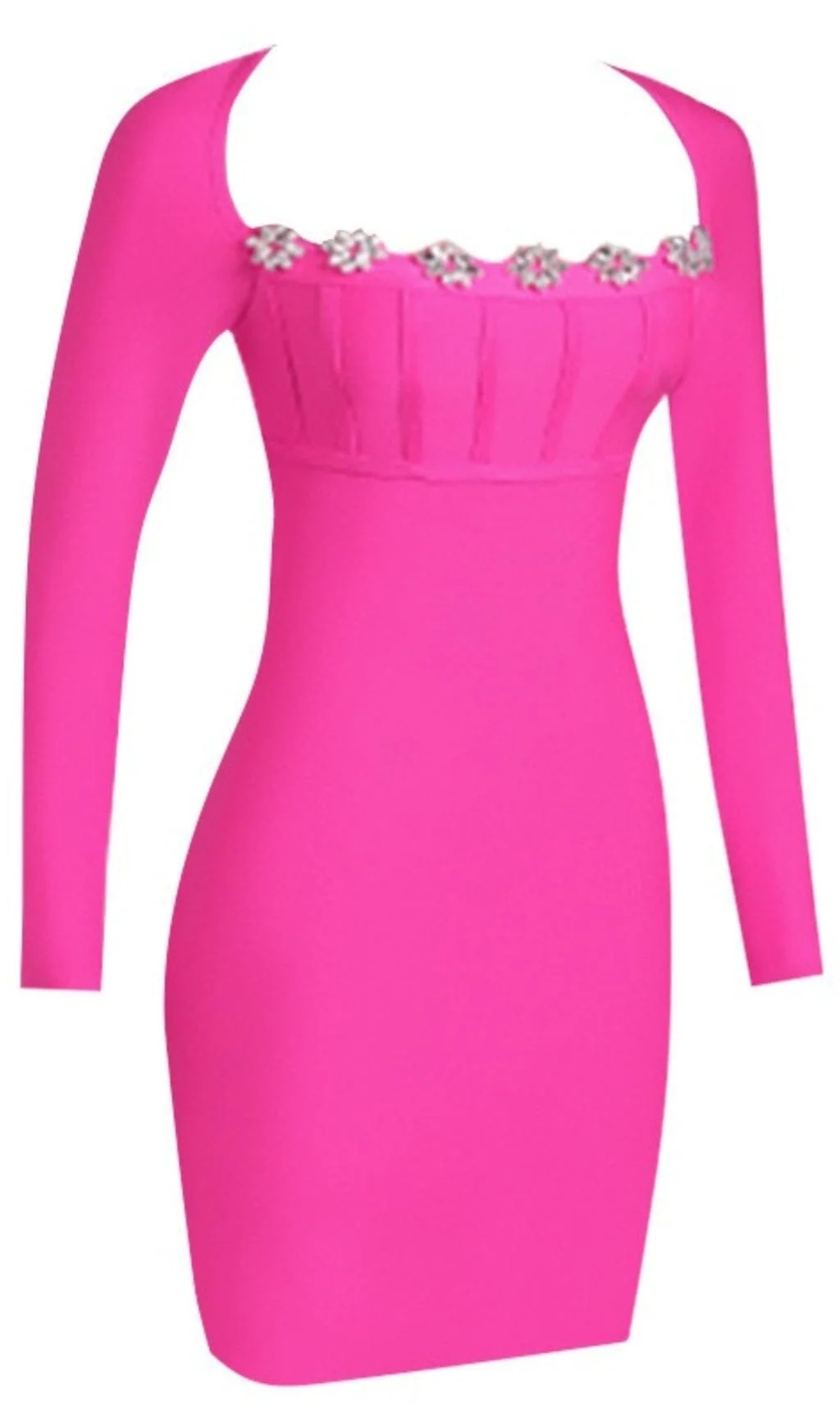 Pink Square Collar Mini Dress with Blouson Sleeves