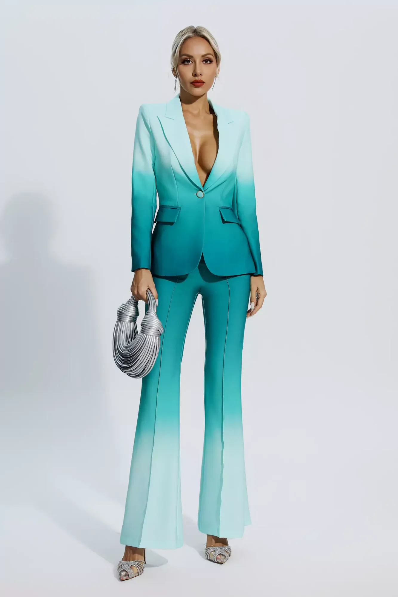 Elegant Green Gradient Suit Blazer & Trousers Set