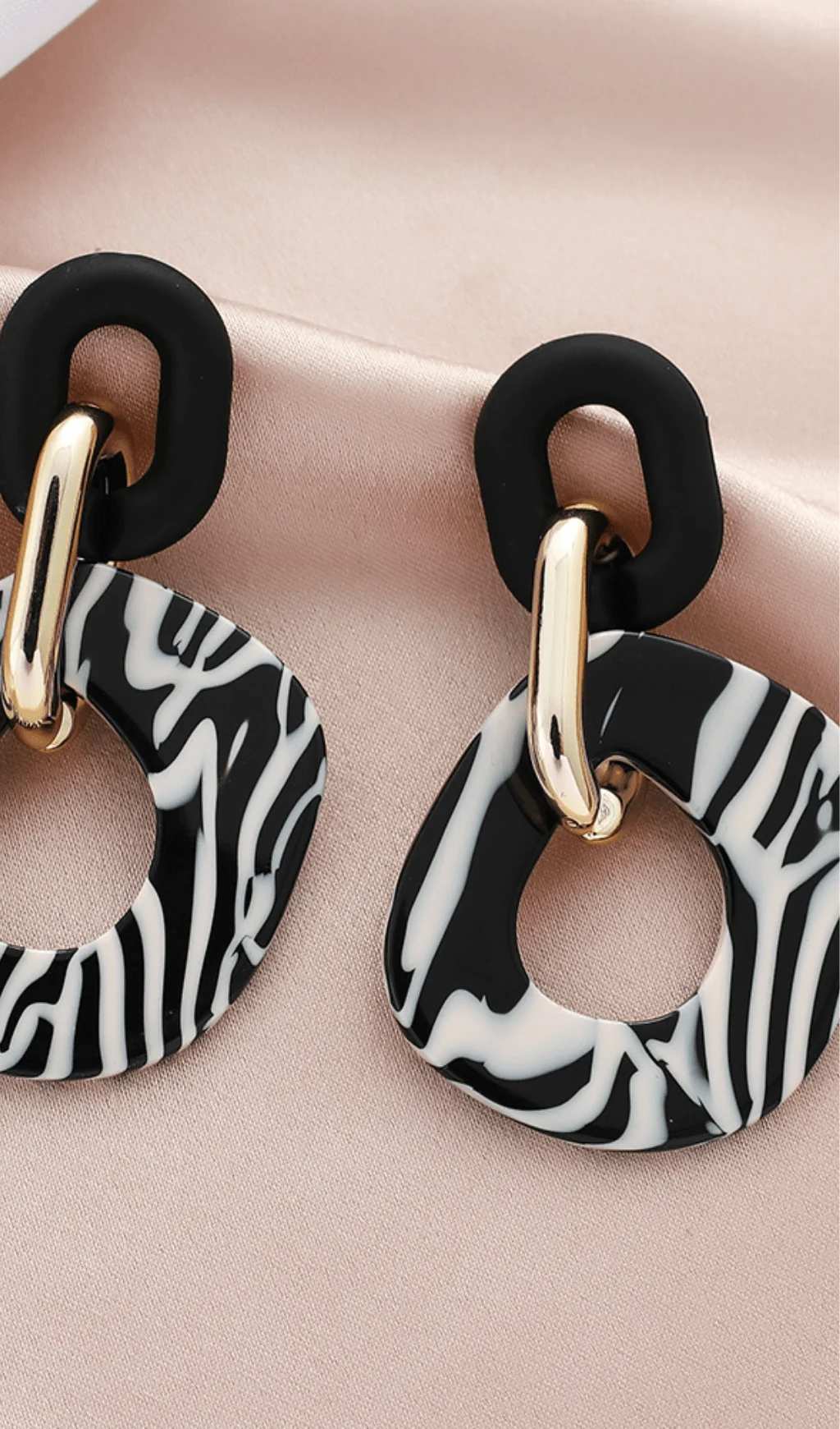 Zebra Print Fashion Earrings Black White Lightweight