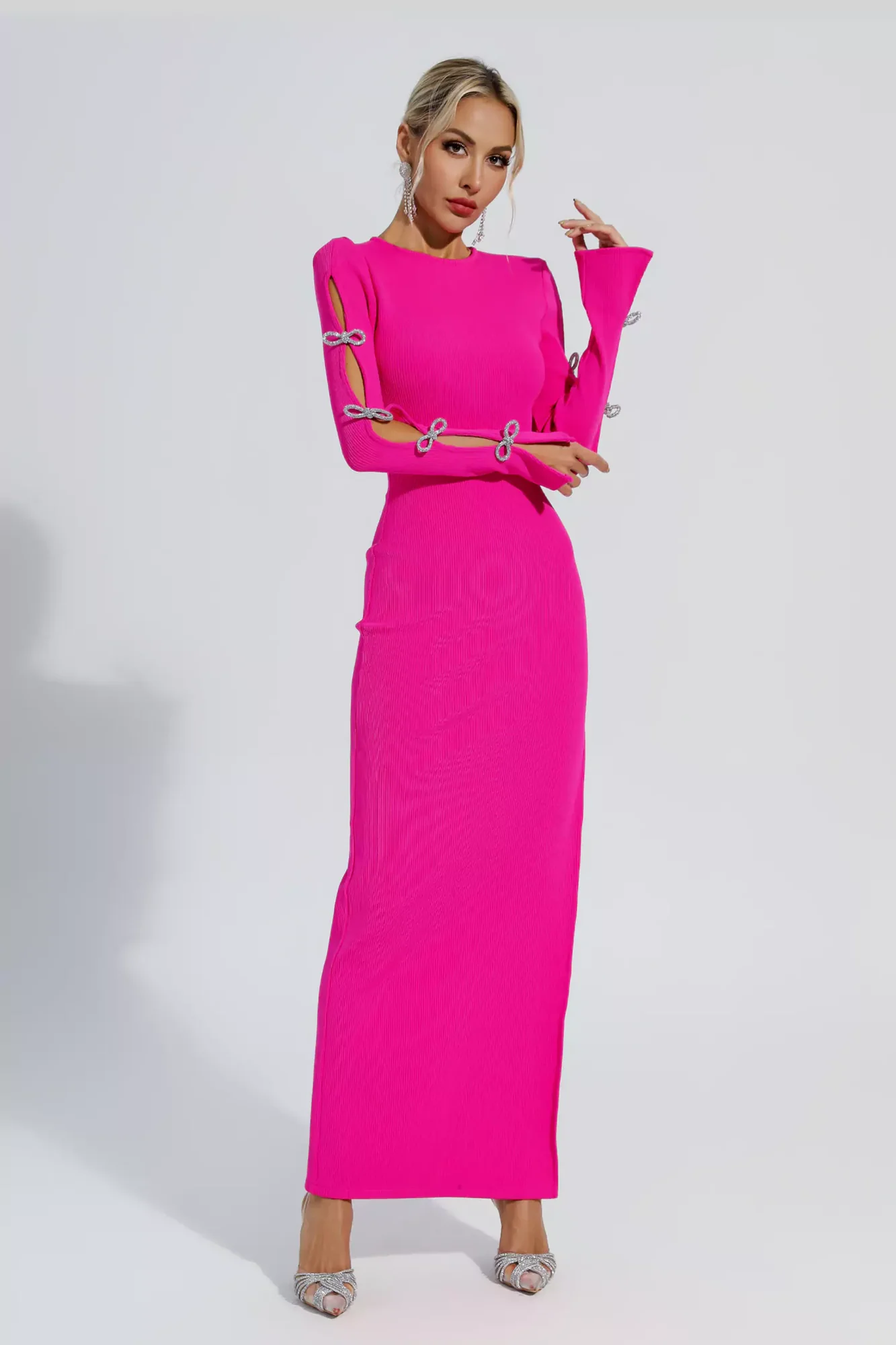 Pink Bandage Maxi Dress with Cutout Design