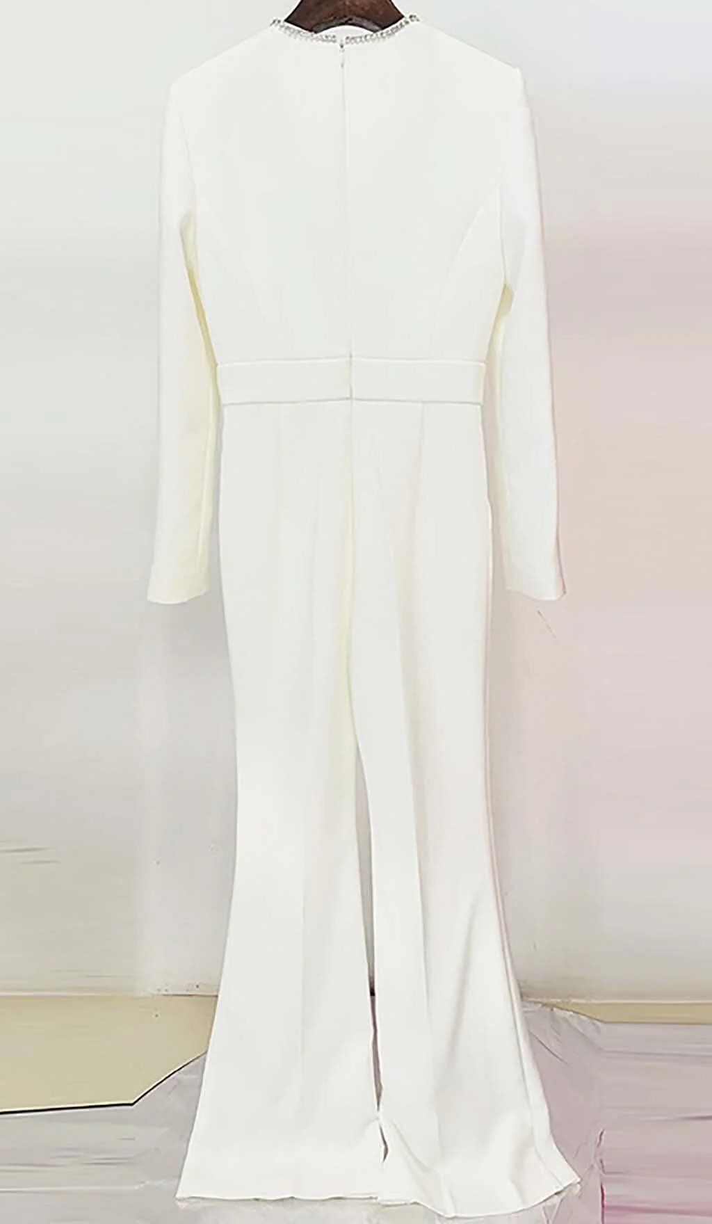 Diamond Tight Long Sleeve V-Neck Jumpsuit - Sultry Night Out Attire