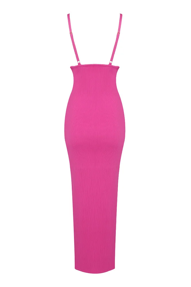 Pink Knitted Seashell Detail Long Dress for Women