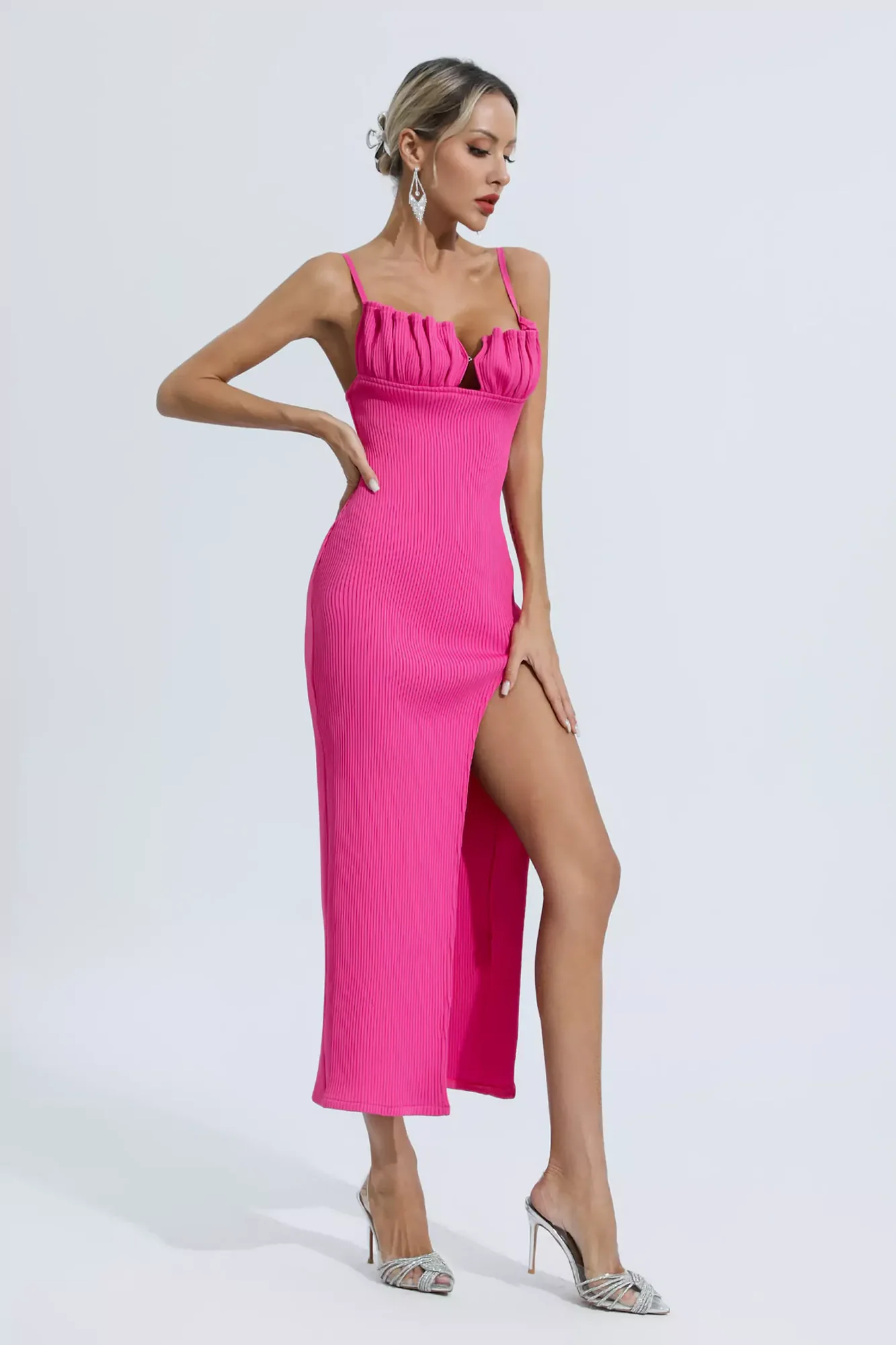 Pink Knitted Seashell Detail Long Dress for Women