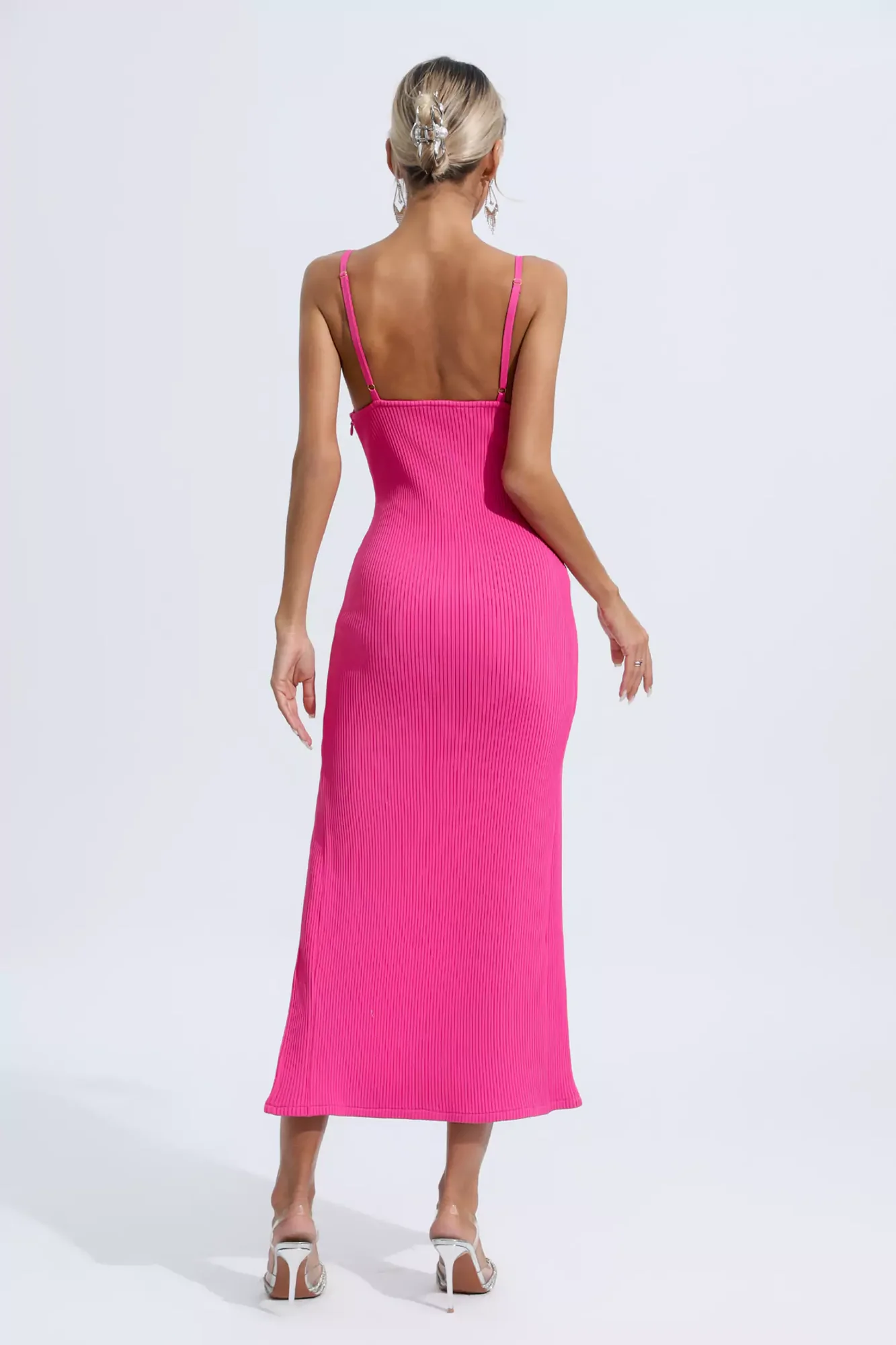 Pink Knitted Seashell Detail Long Dress for Women