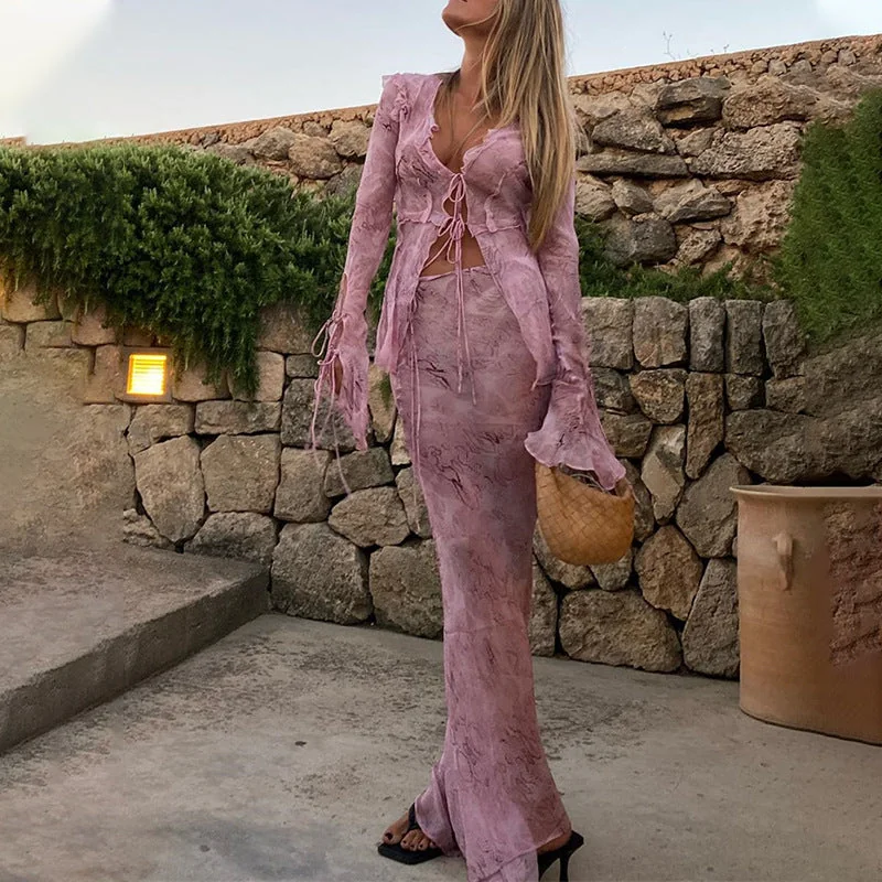 Pink Snake Print Chiffon Blouse with Frill Details