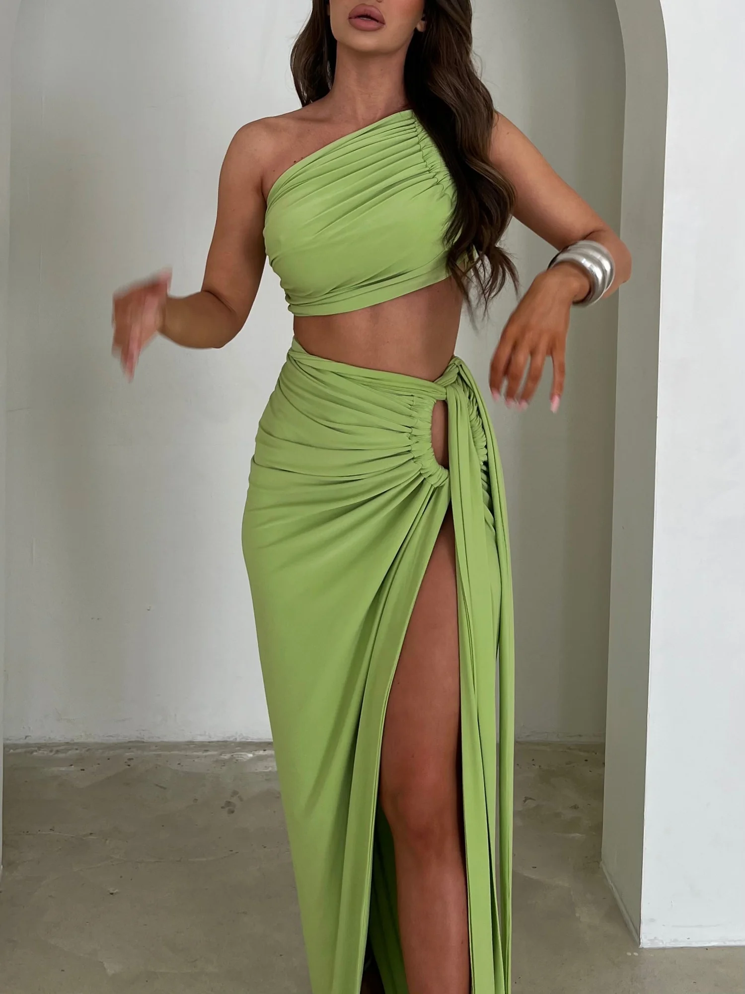 Green Halter Two-Piece Set for Women - Stylish Labelle Design