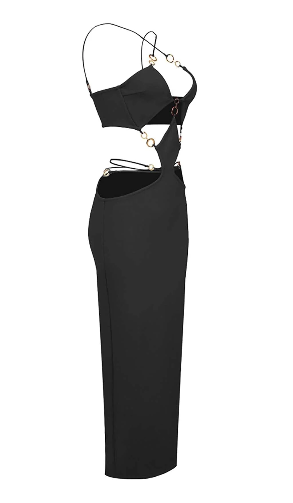 Black Cutout Chain Maxi Dress - Sleek & Modern Style