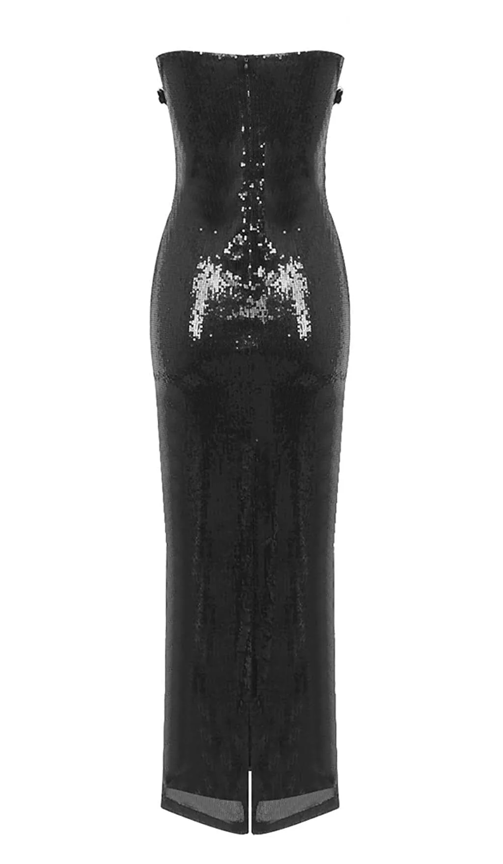 Black Sequin Maxi Dress with Mesh Illusion Neckline