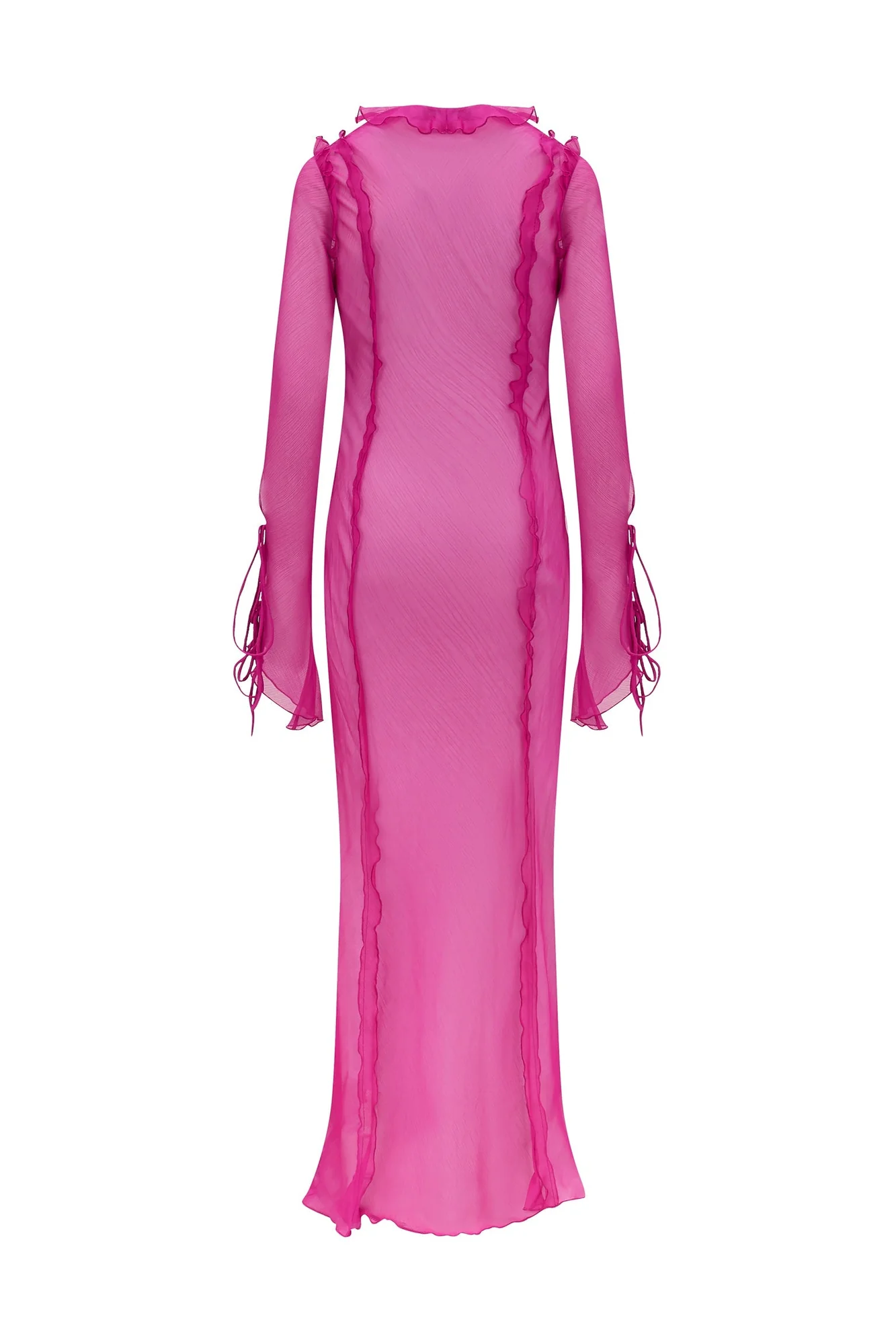 Pink Sheer Chiffon Split Maxi Dress with Exaggerated Sleeves