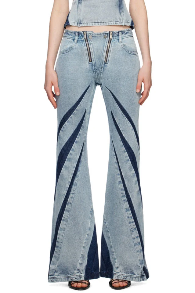 Patchwork Zipper Denim Pants in Classic Blue | Night Novas