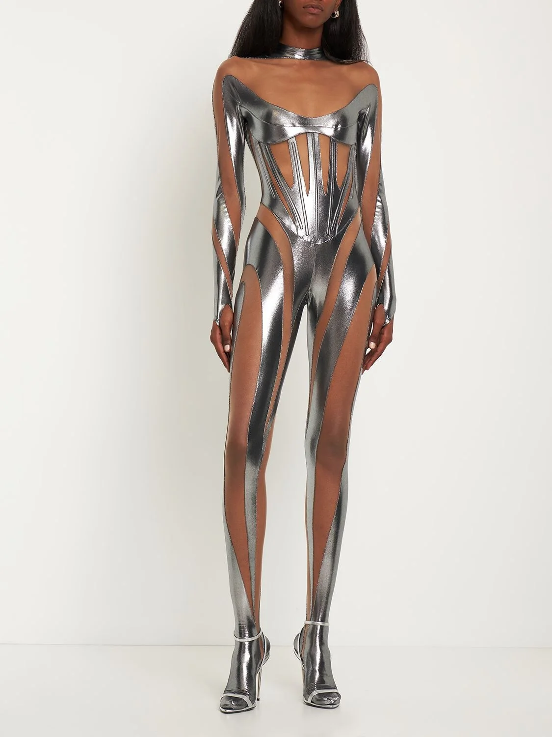 Silver Mesh Long Sleeve Jumpsuit | Stylish & Breathable