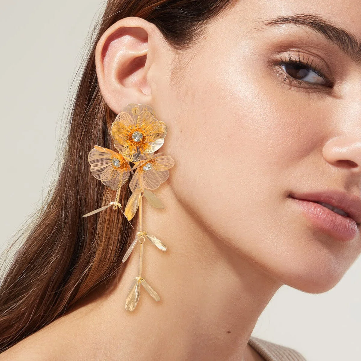 Gold Flower Dangle Earrings