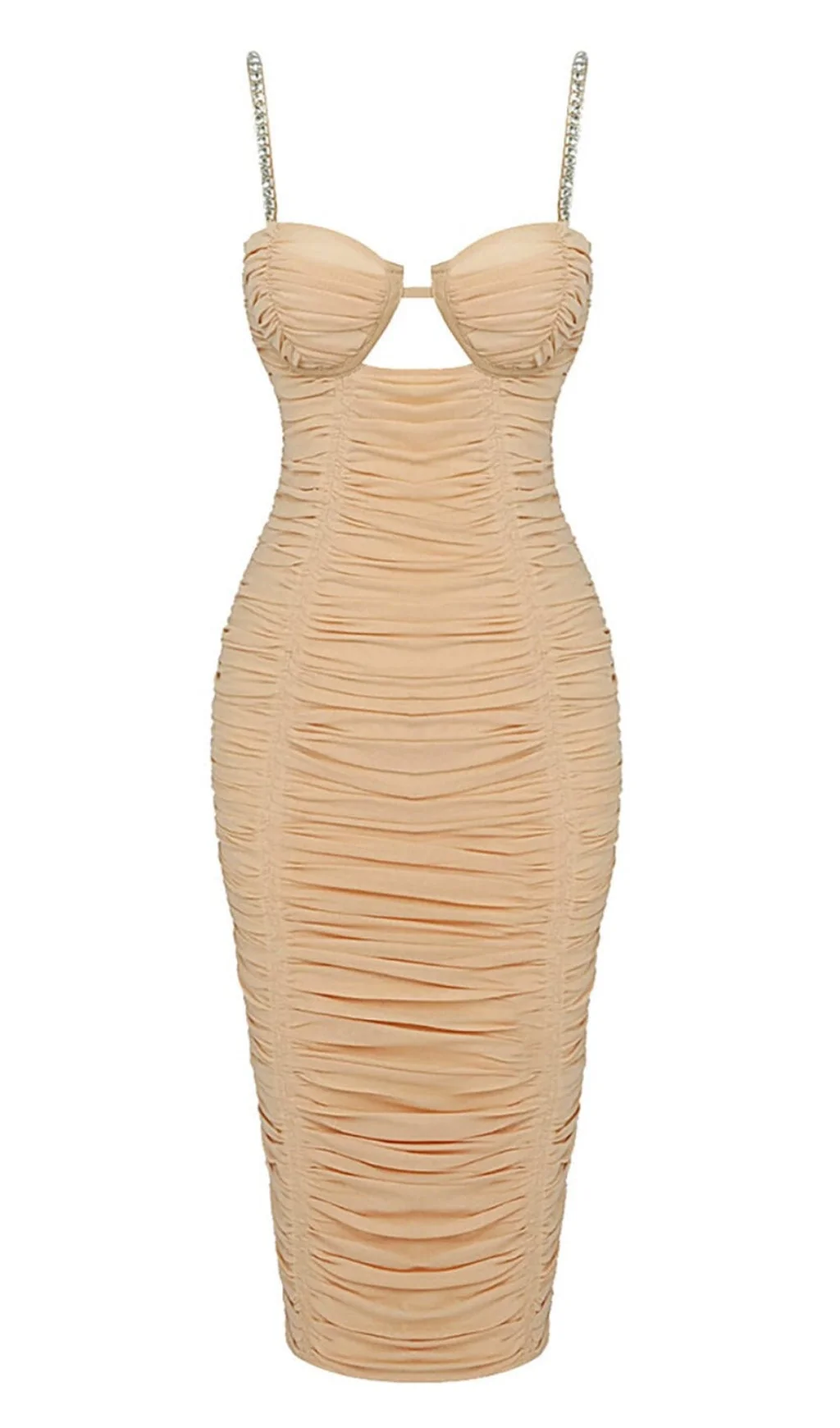 Nude Strappy Sequins Embellished Mesh Midi Dress