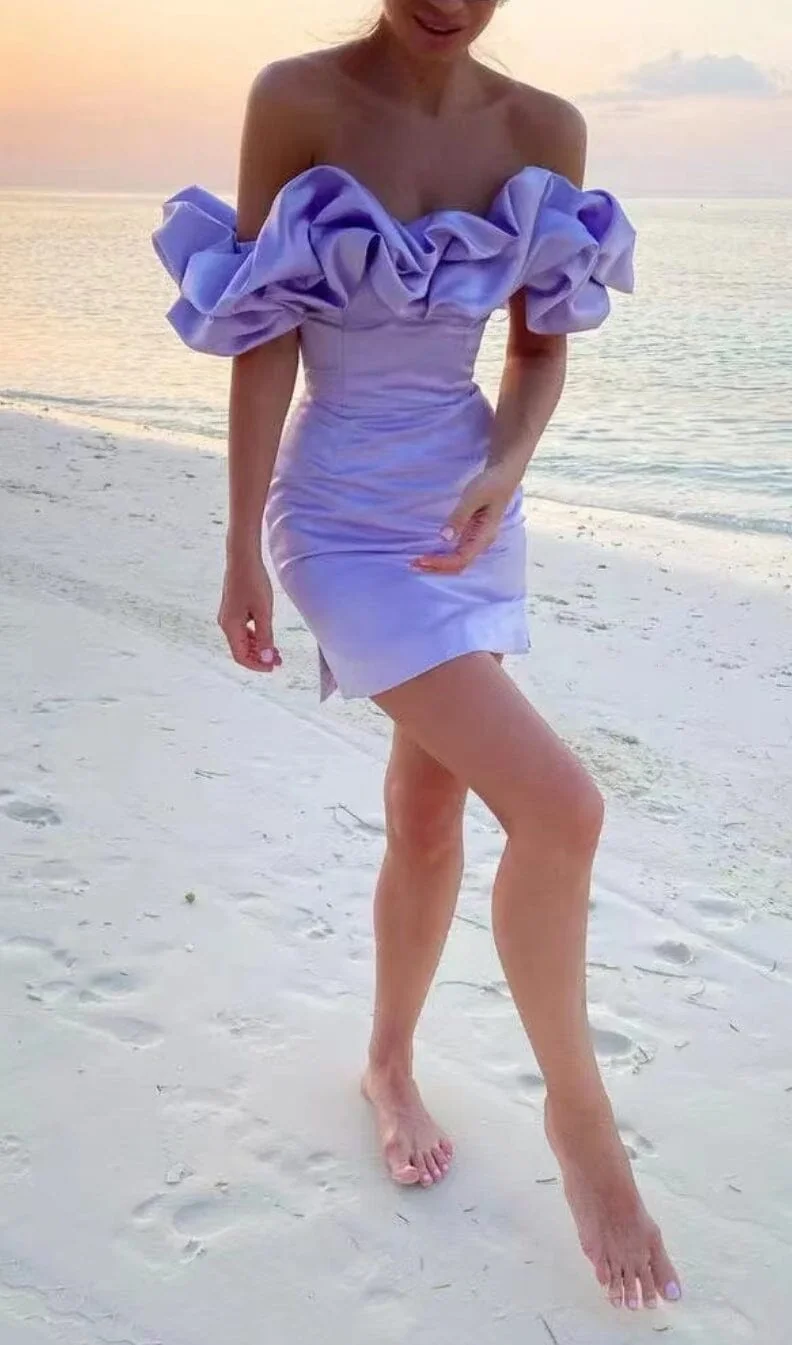 Elegant Purple Satin A-Line Ruffle Dress