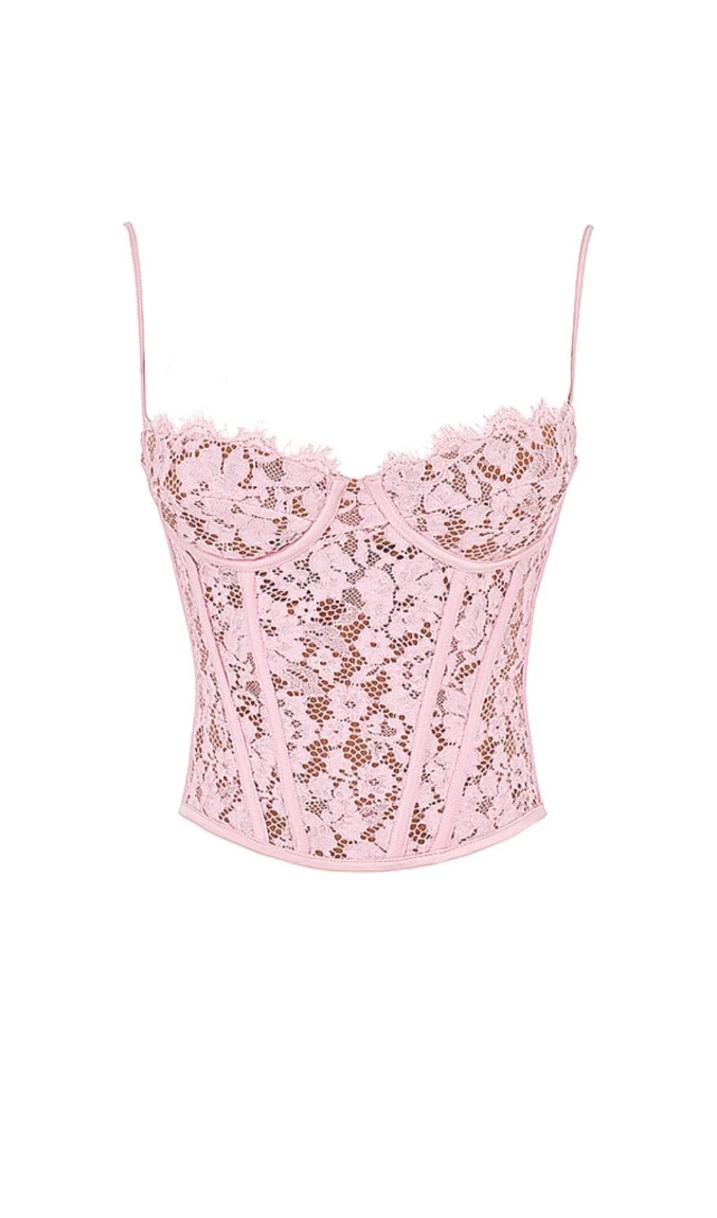 Rose Lace Underwired Corset in Pink - Sweetheart Neckline & Satin Trims