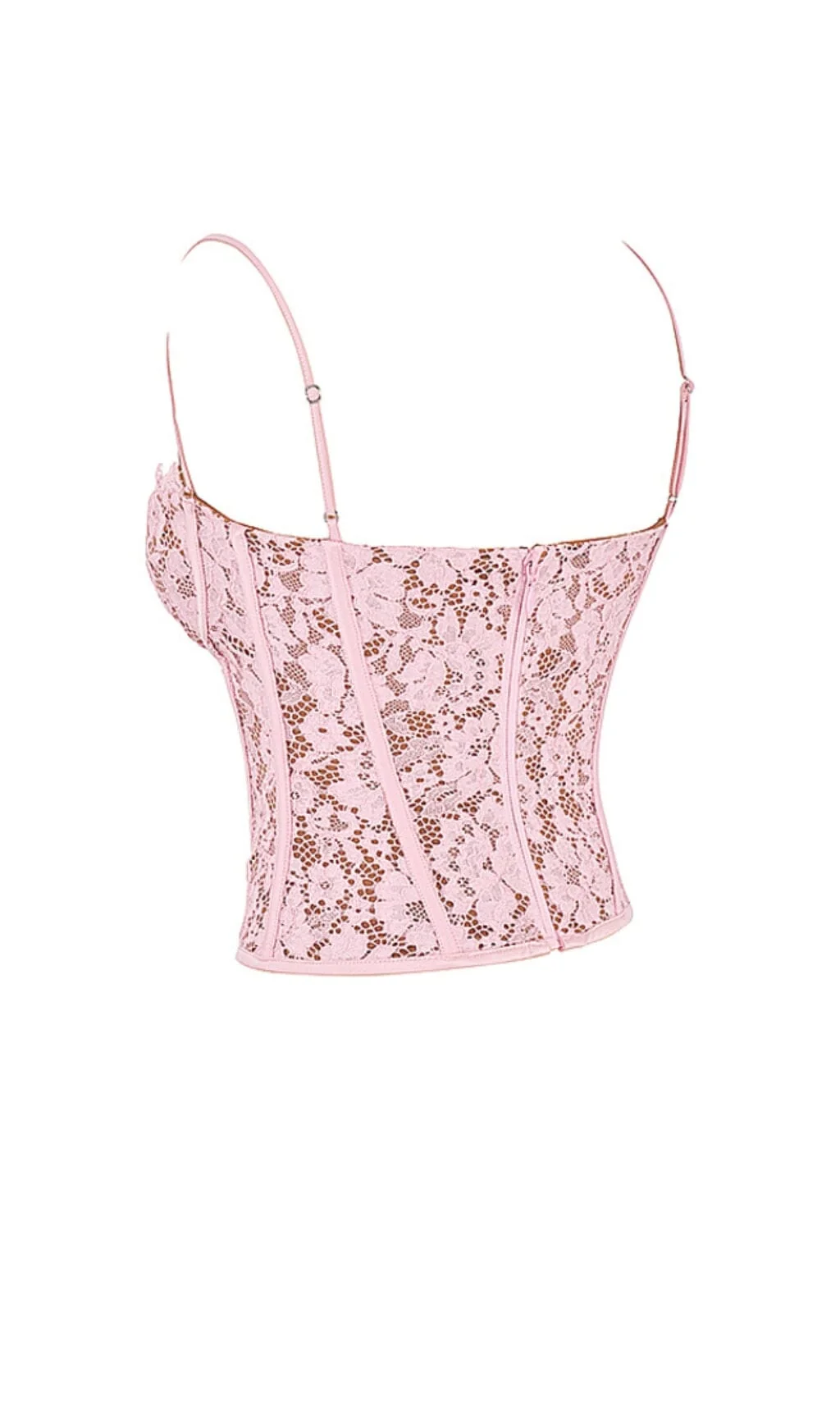 Rose Lace Underwired Corset in Pink - Sweetheart Neckline & Satin Trims