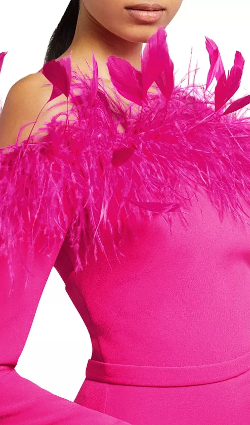 Crimson Bodycon Feather Trim Midi Dress