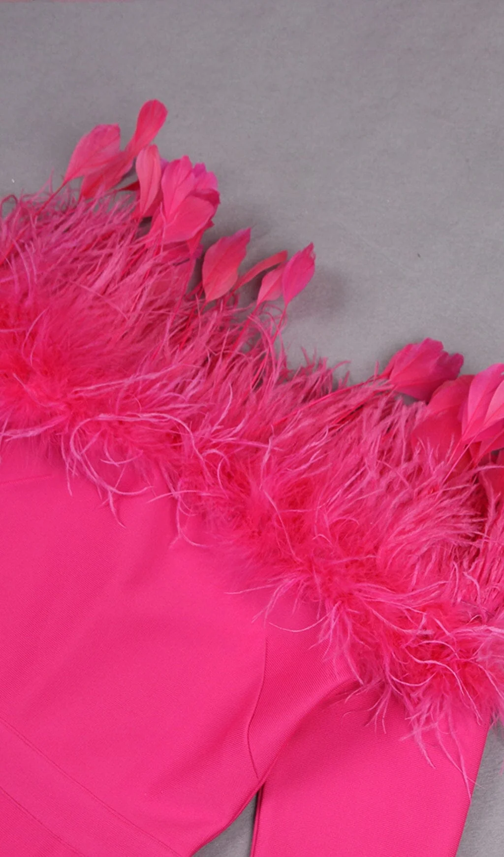 Crimson Bodycon Feather Trim Midi Dress