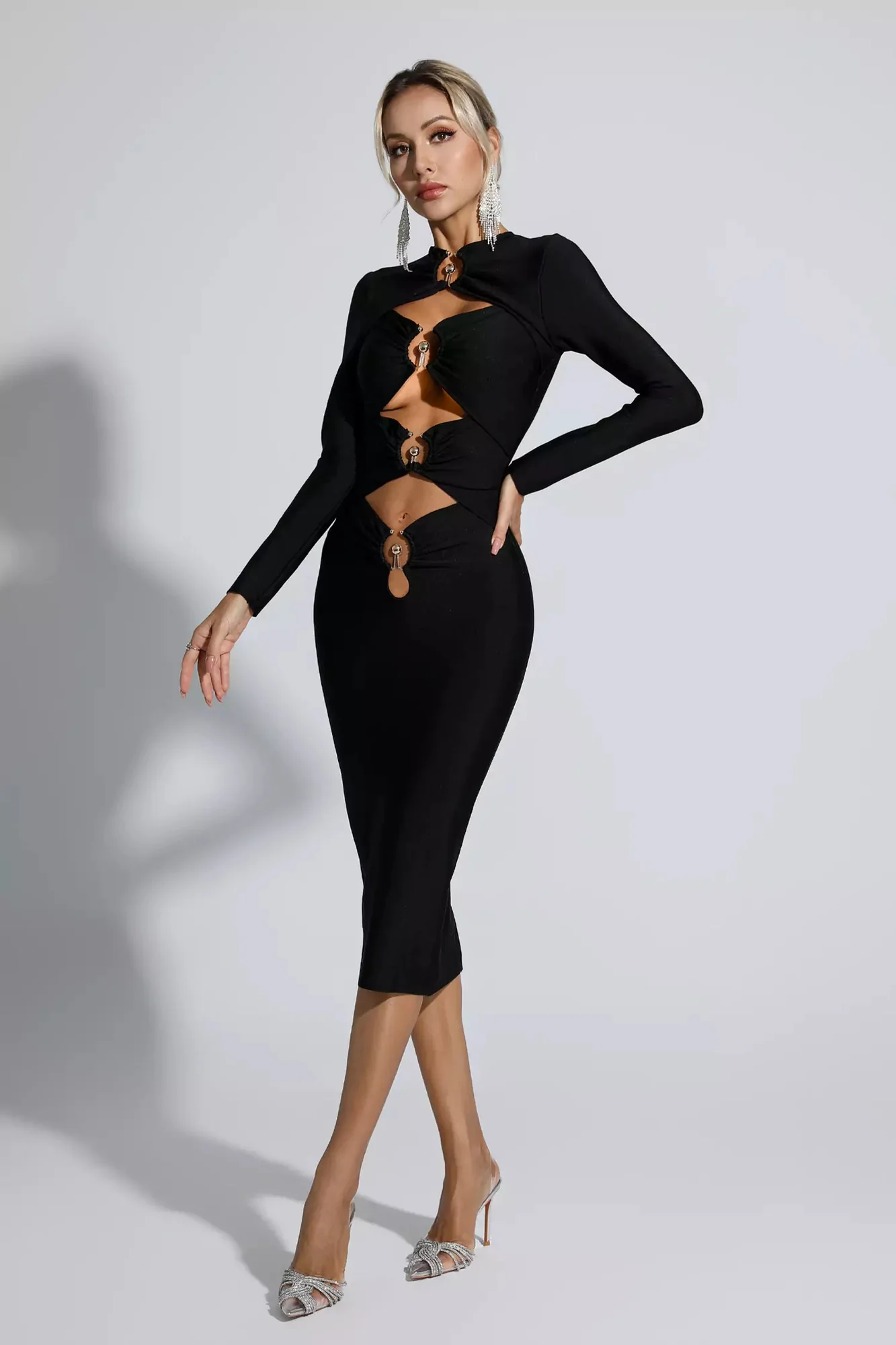 Black Cutout Bandage Midi Dress