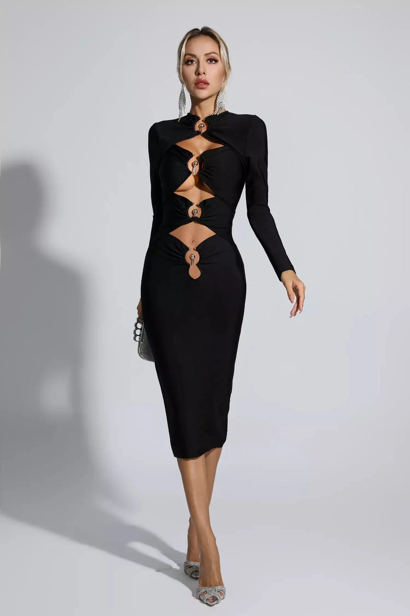 Black Cutout Bandage Midi Dress