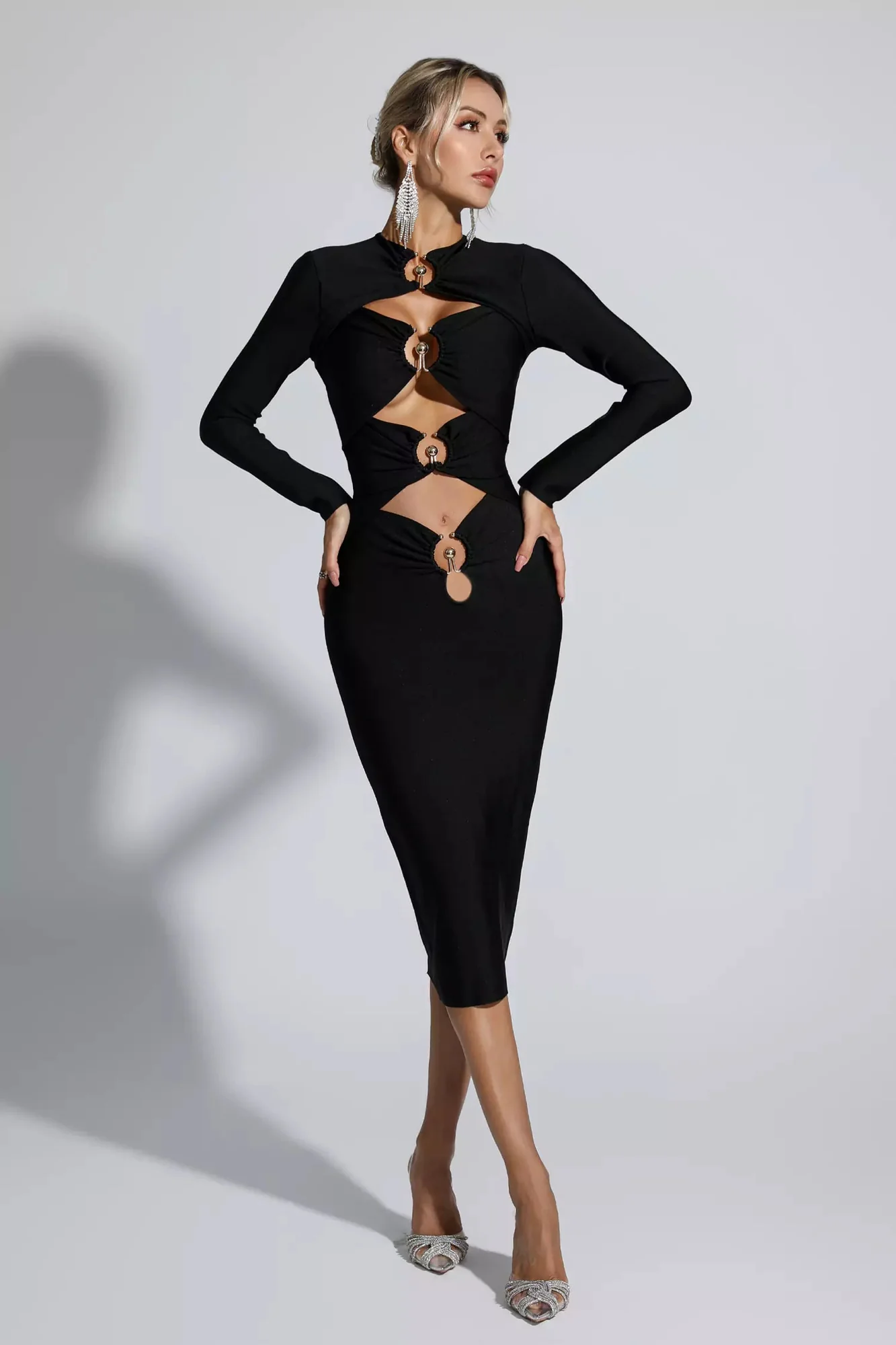 Black Cutout Bandage Midi Dress