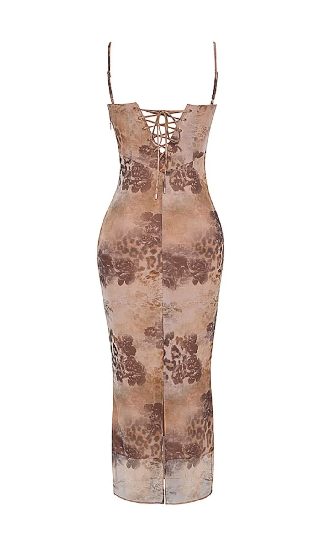 Cream Floral Print Maxi Dress with Lace-Up Back - Elegant and Stylish