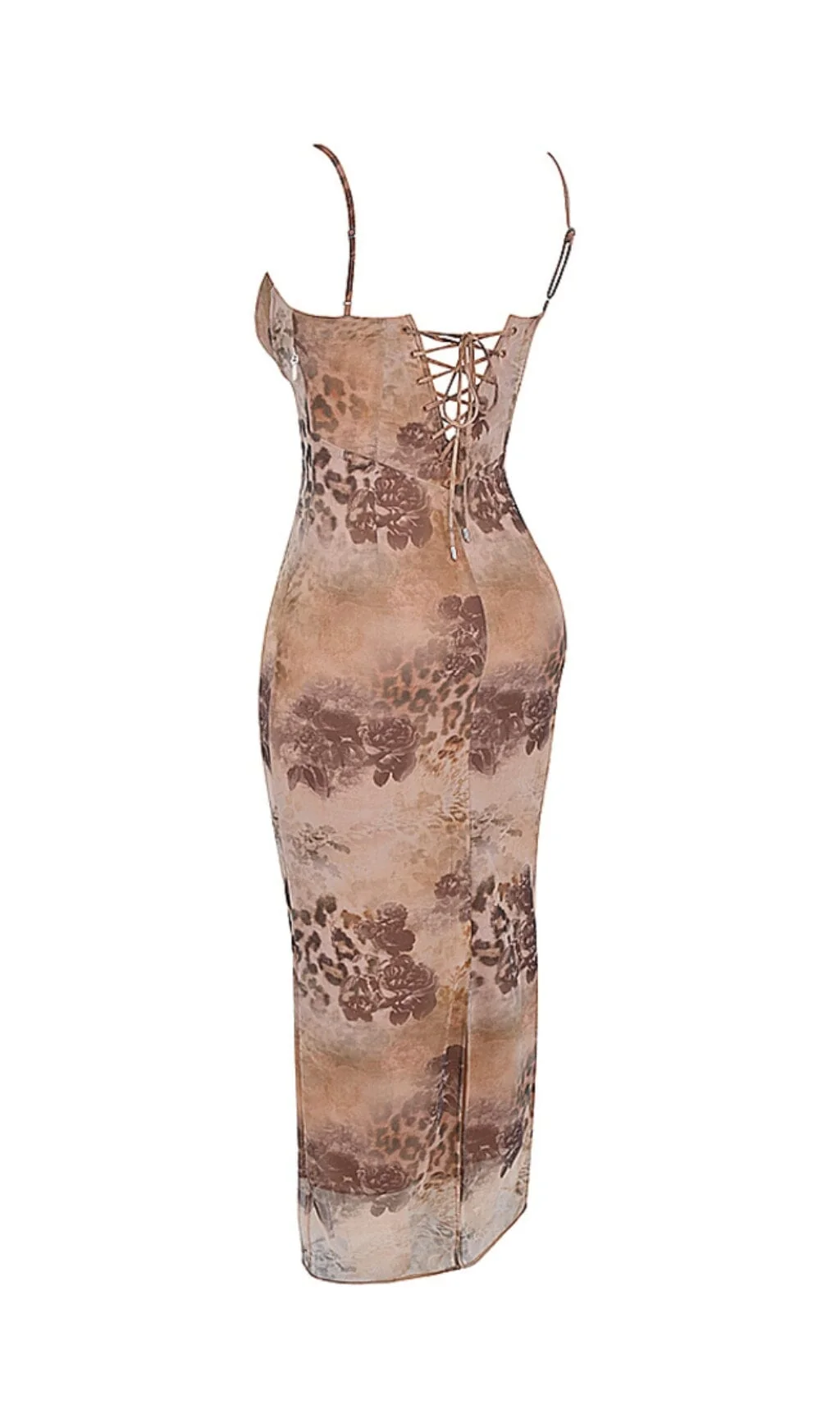 Cream Floral Print Maxi Dress with Lace-Up Back - Elegant and Stylish
