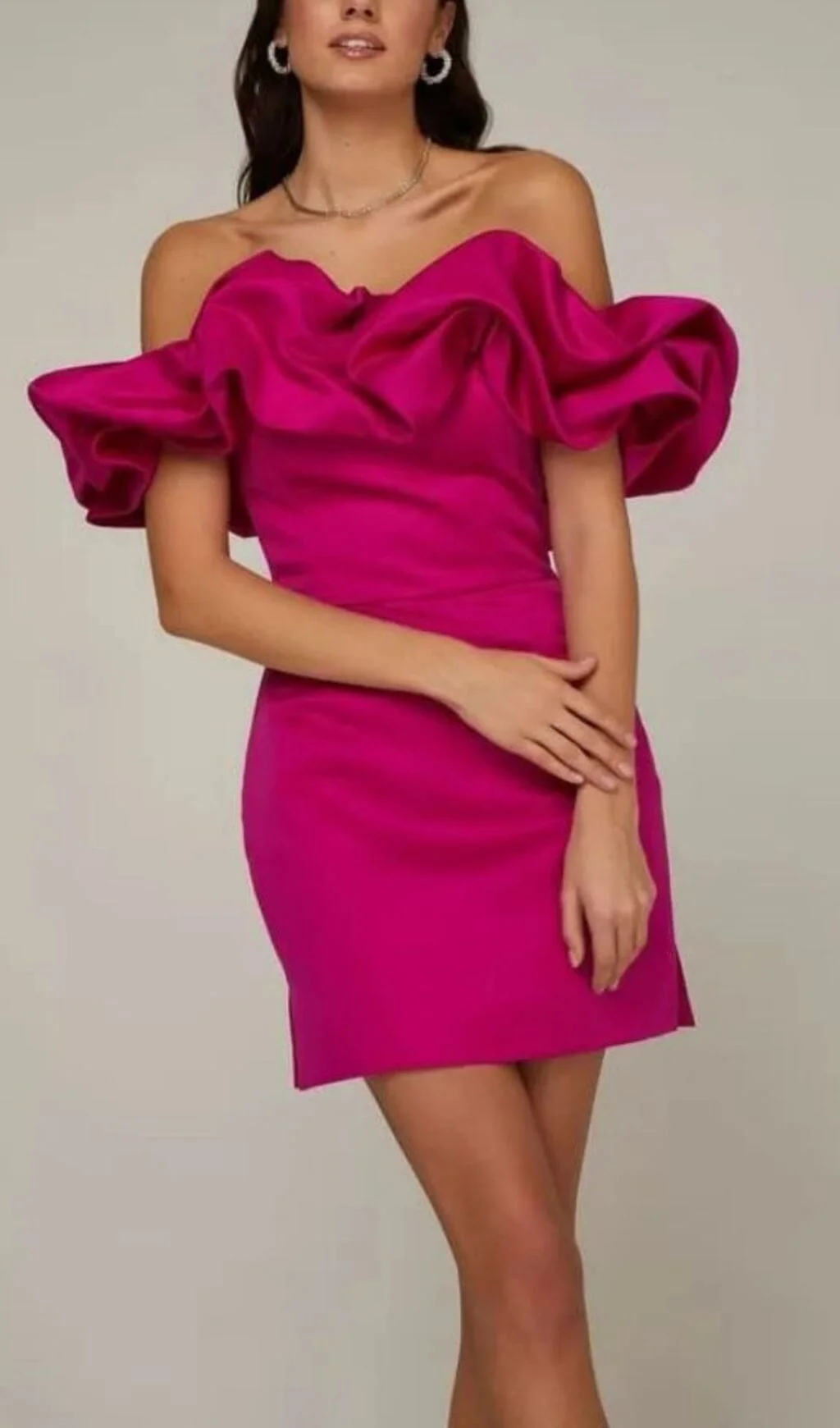 Elegant Pink Satin A-Line Mini Dress with Ruffle Detailing