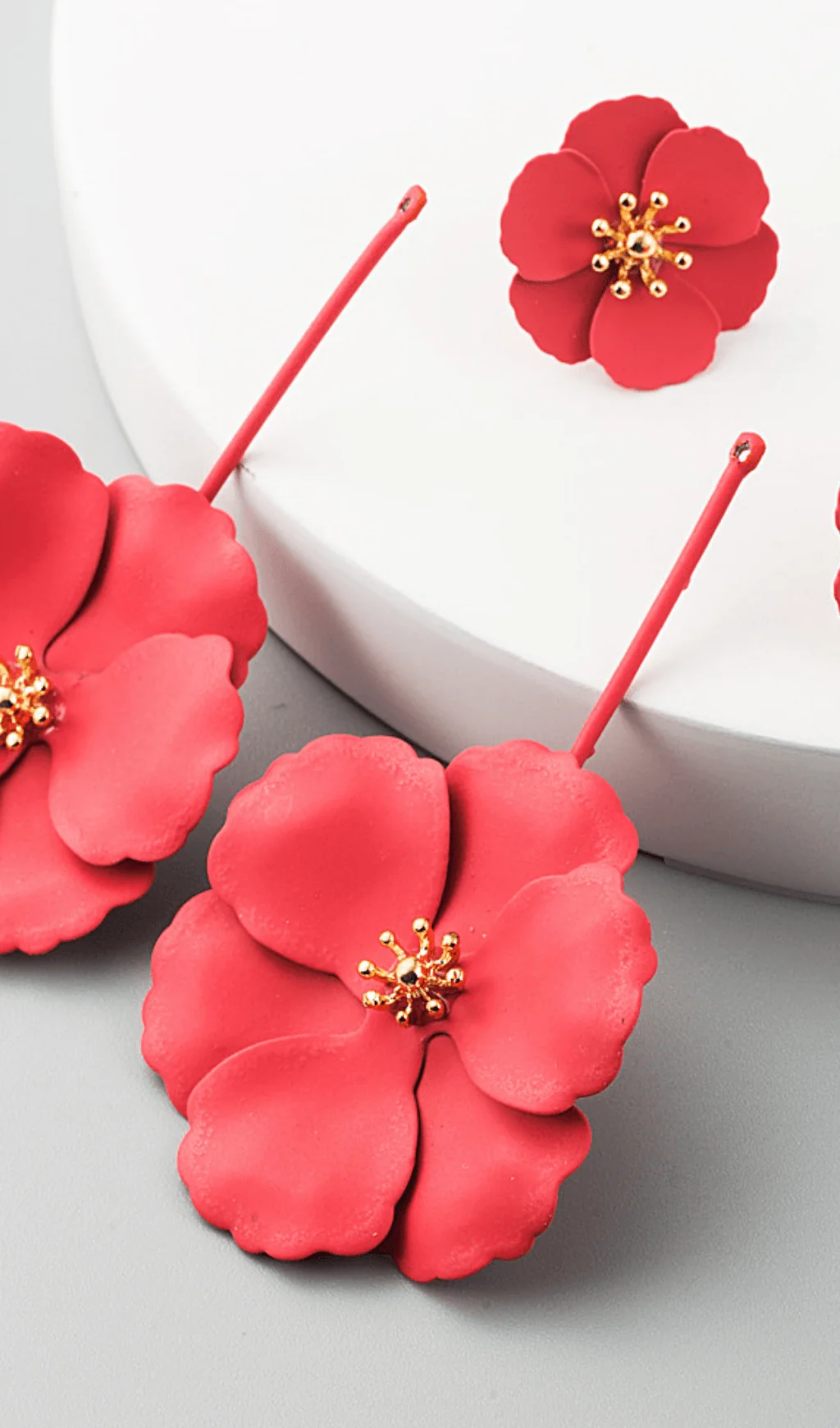 Floral Long Hanging Earrings Set of 4 Pairs