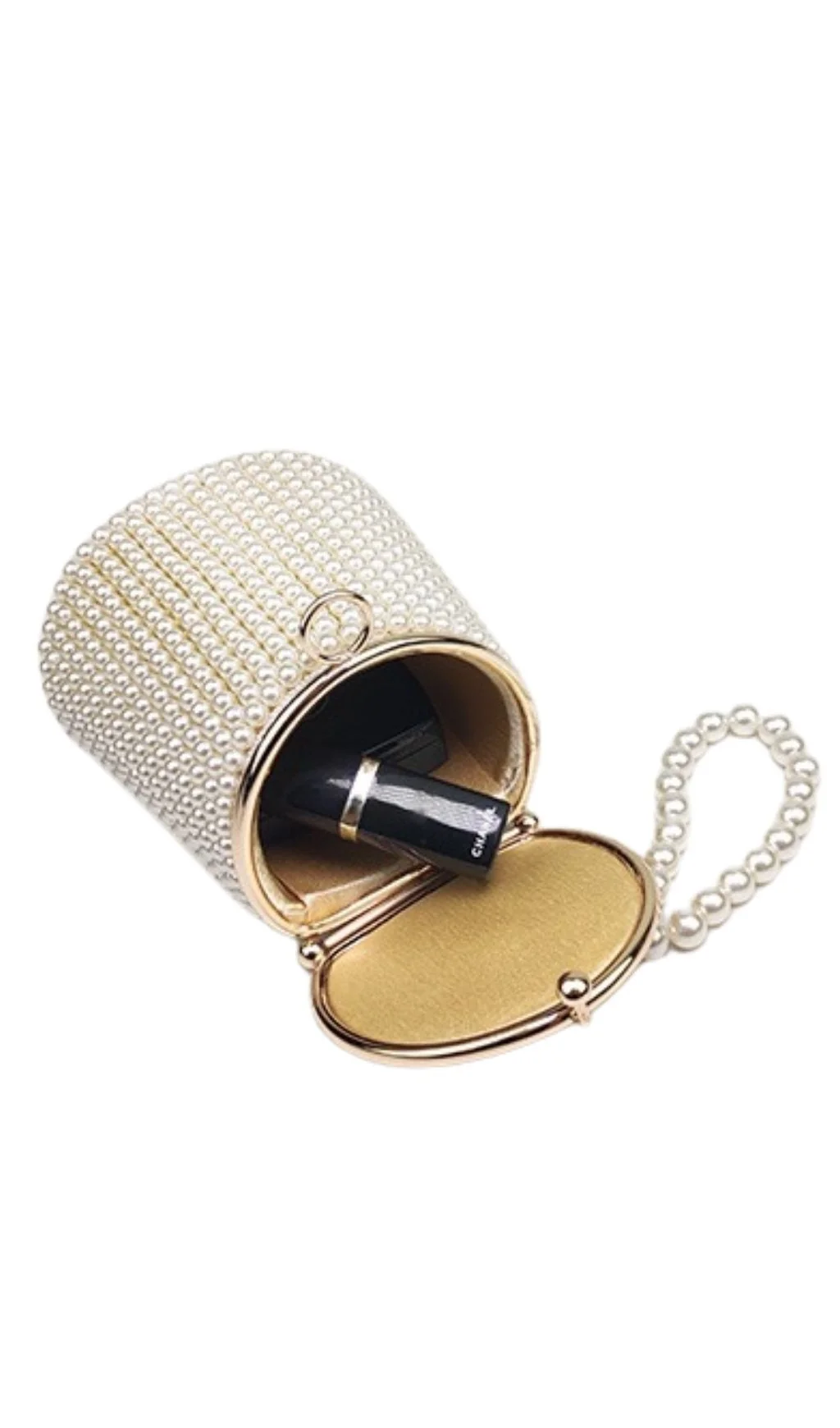 Pearl Bucket Bag - Elegant Acrylic Satin Pearls Design