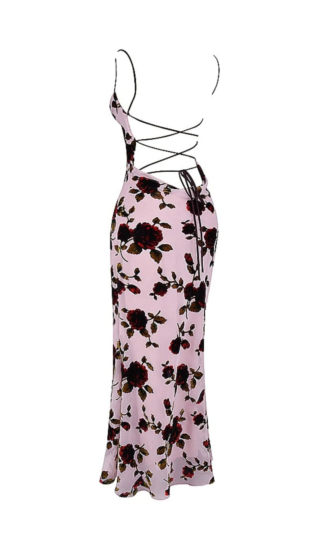 Pink Floral Devore Open Back Maxi Dress