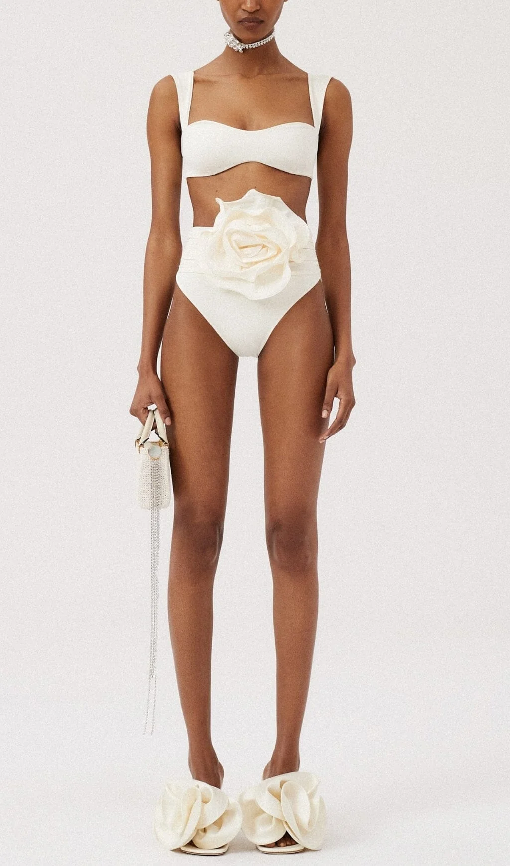 Ivory Rose Embellished Bikini Suit for Beach Goddesses