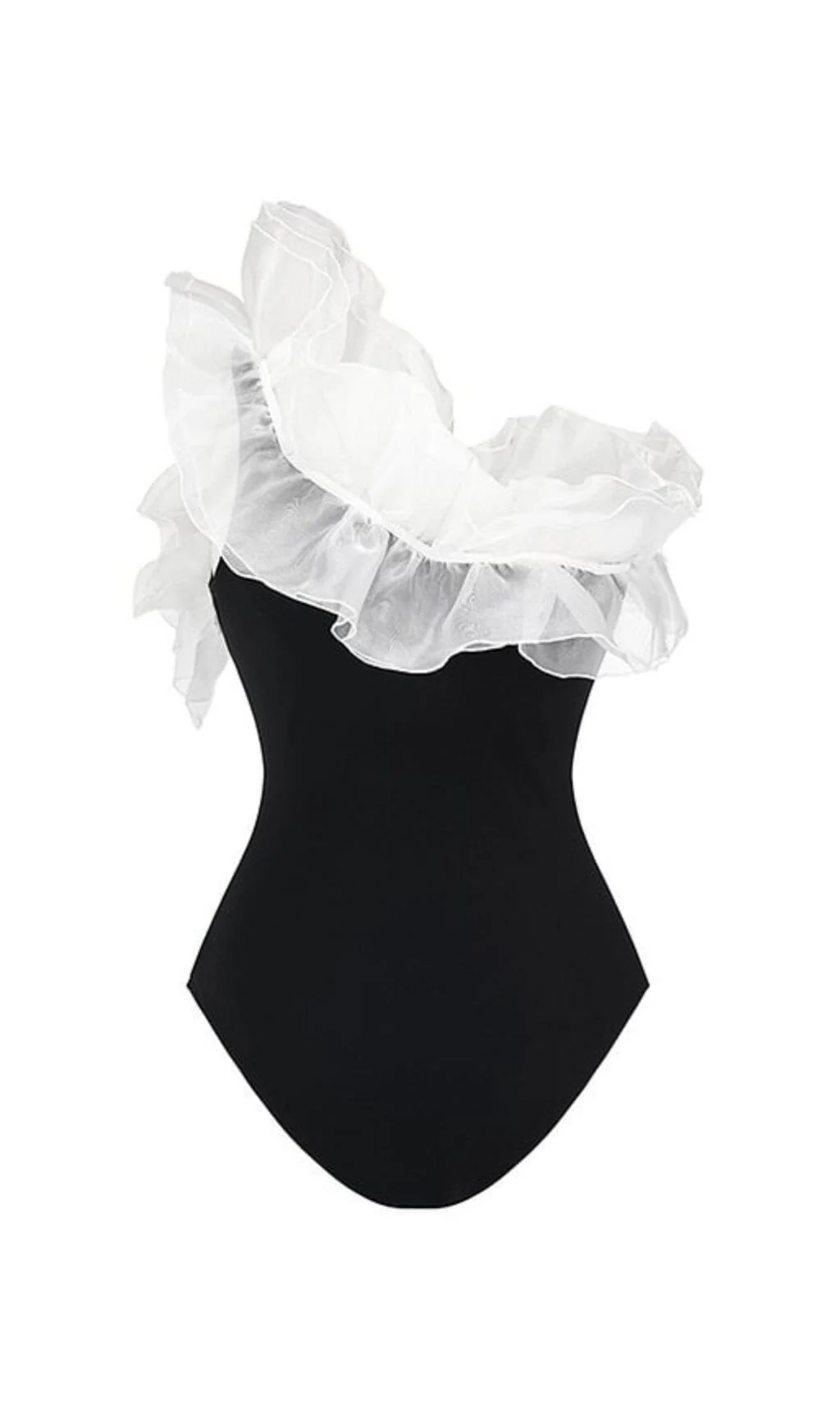 Womens Ruffle Swimwear One Piece Swimsuit in Black