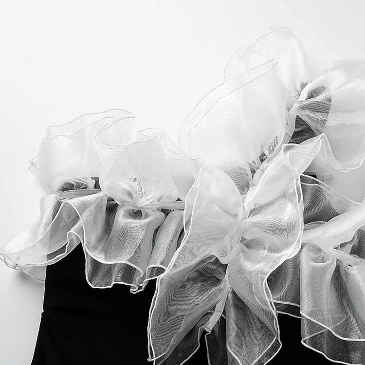 Womens Ruffle Swimwear One Piece Swimsuit in Black