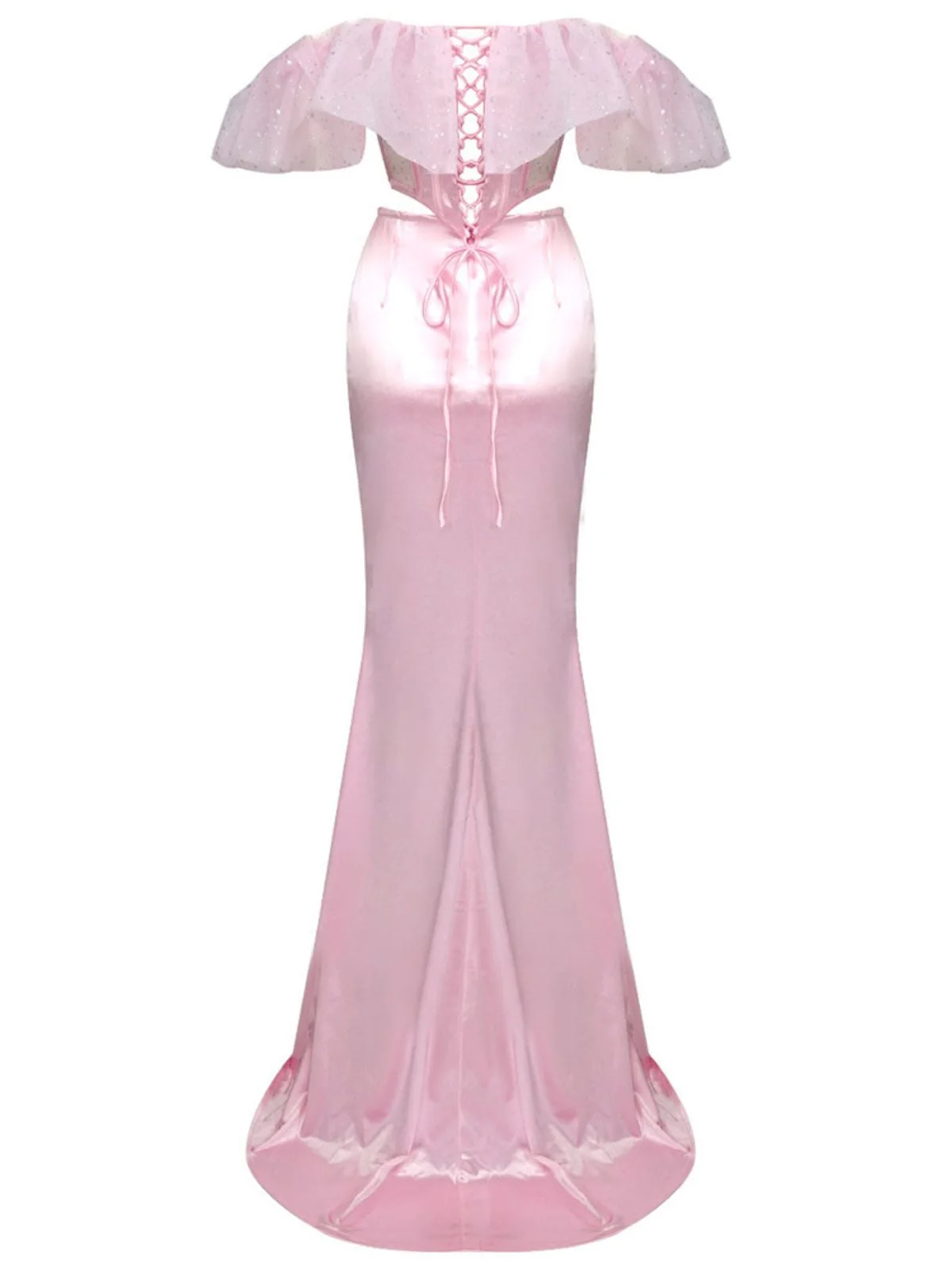 Elegant Off Shoulder Lace-Up Satin Skirt Set