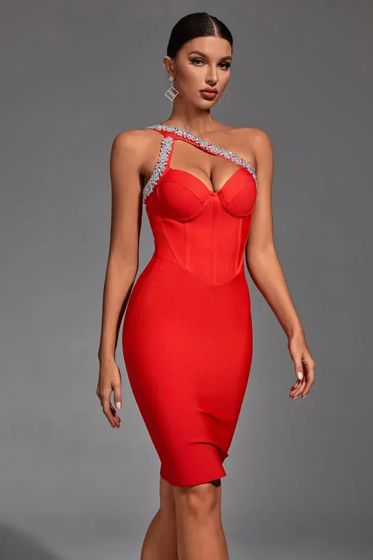 Red Corset Diamante Bodycon Dress - Glamorous Red Sequin Dress