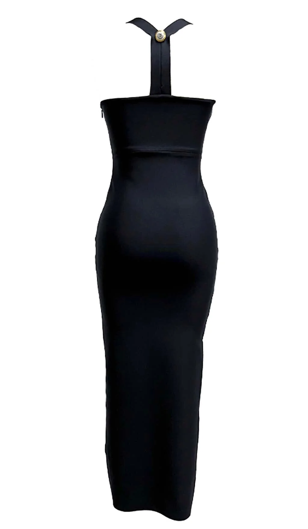Black Bandage Maxi Dress with Embellished Button Detail