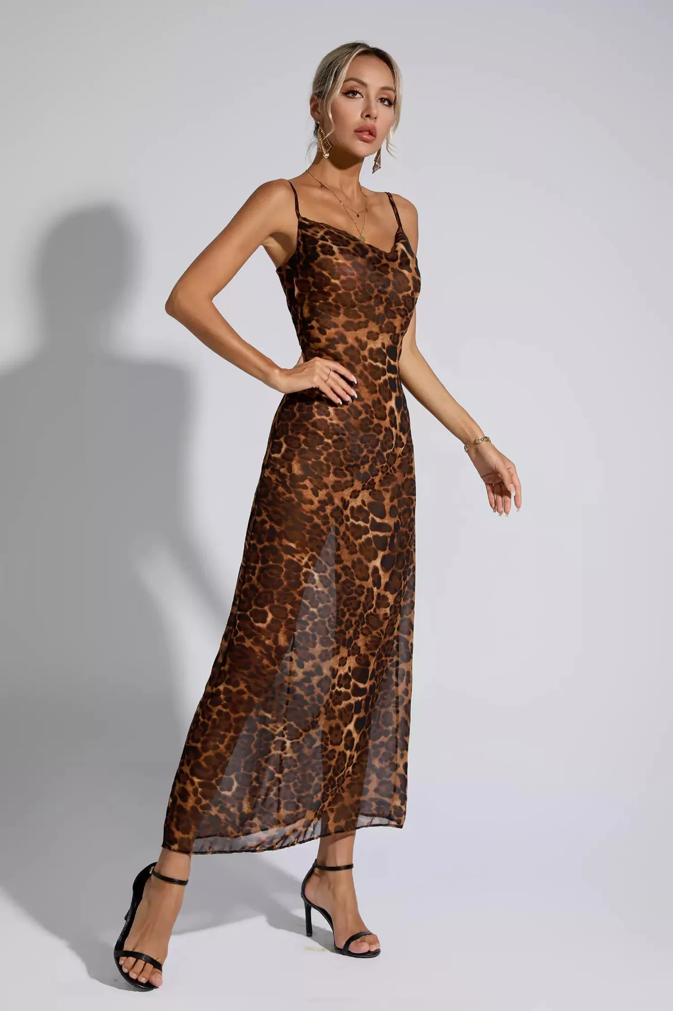 Leopard Print Spaghetti Strap Maxi Dress - Bold & Stylish